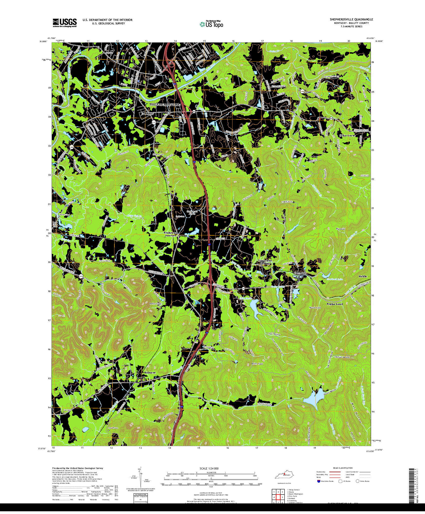 USGS US TOPO 7.5-MINUTE MAP FOR SHEPHERDSVILLE, KY 2019