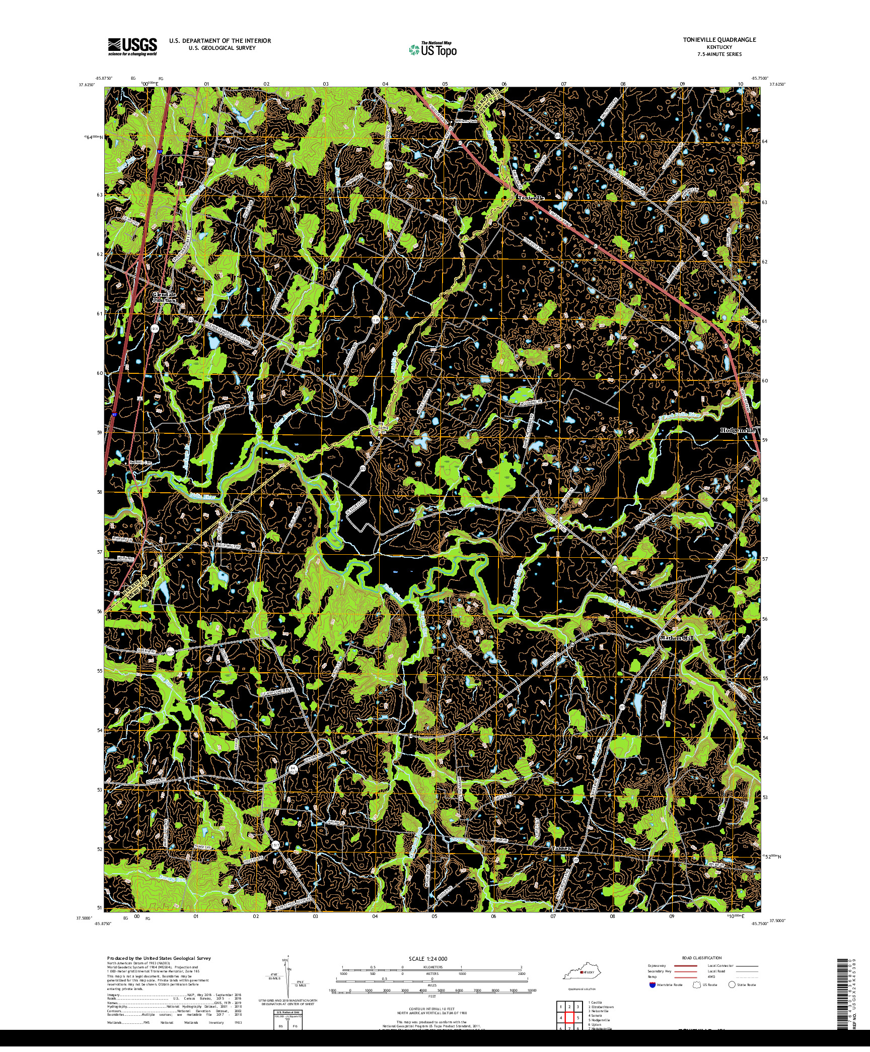 USGS US TOPO 7.5-MINUTE MAP FOR TONIEVILLE, KY 2019