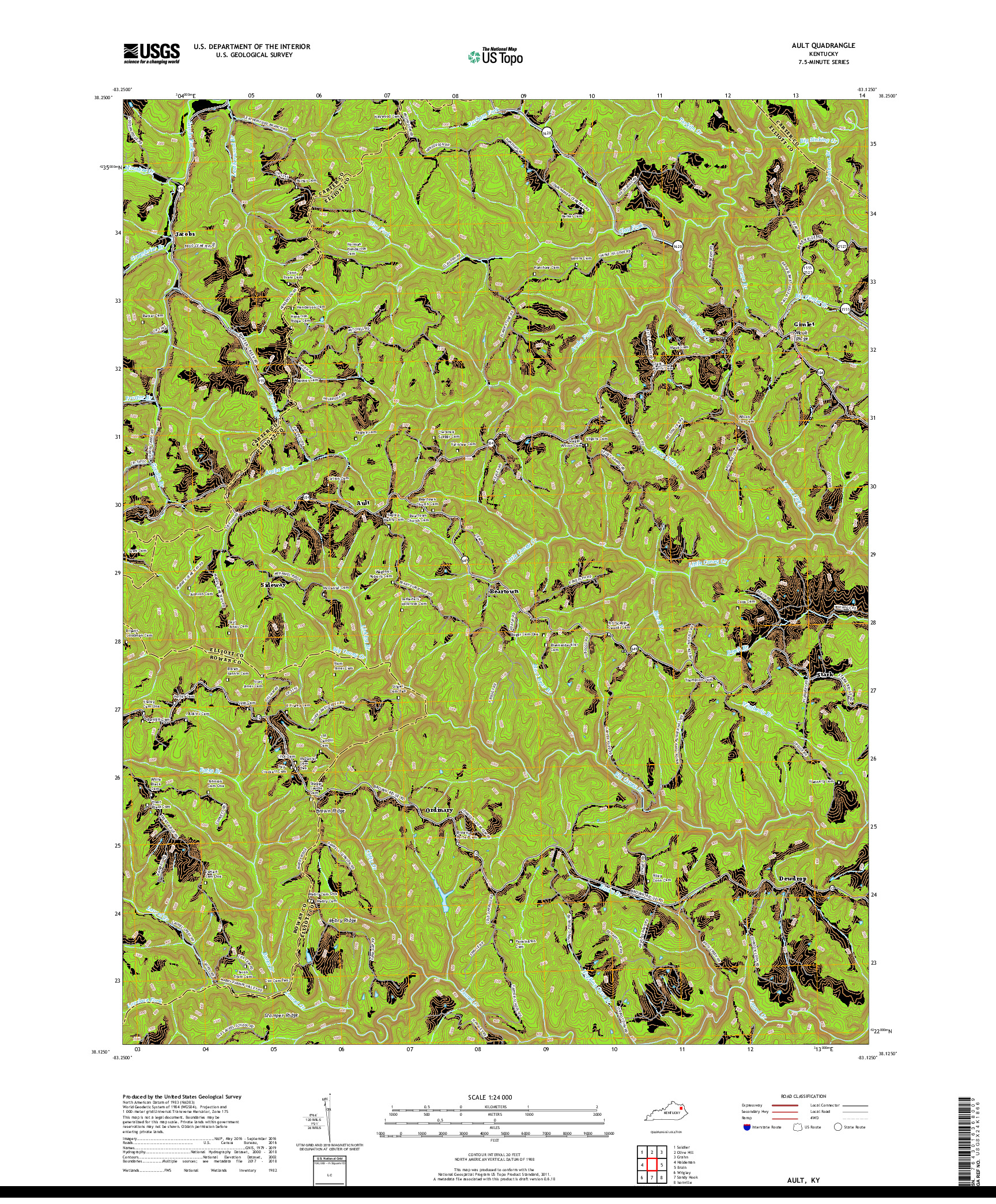 USGS US TOPO 7.5-MINUTE MAP FOR AULT, KY 2019