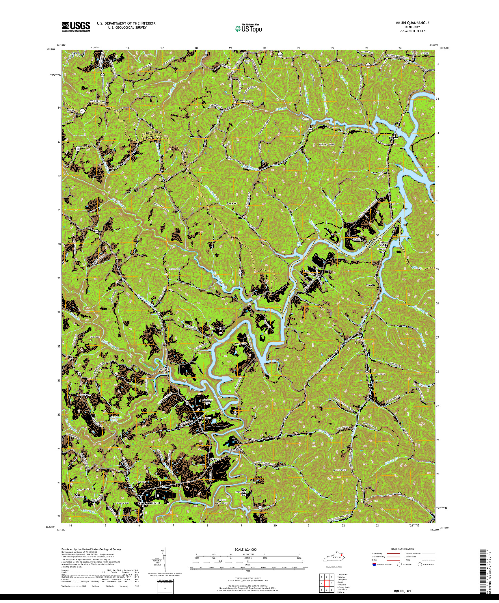 USGS US TOPO 7.5-MINUTE MAP FOR BRUIN, KY 2019
