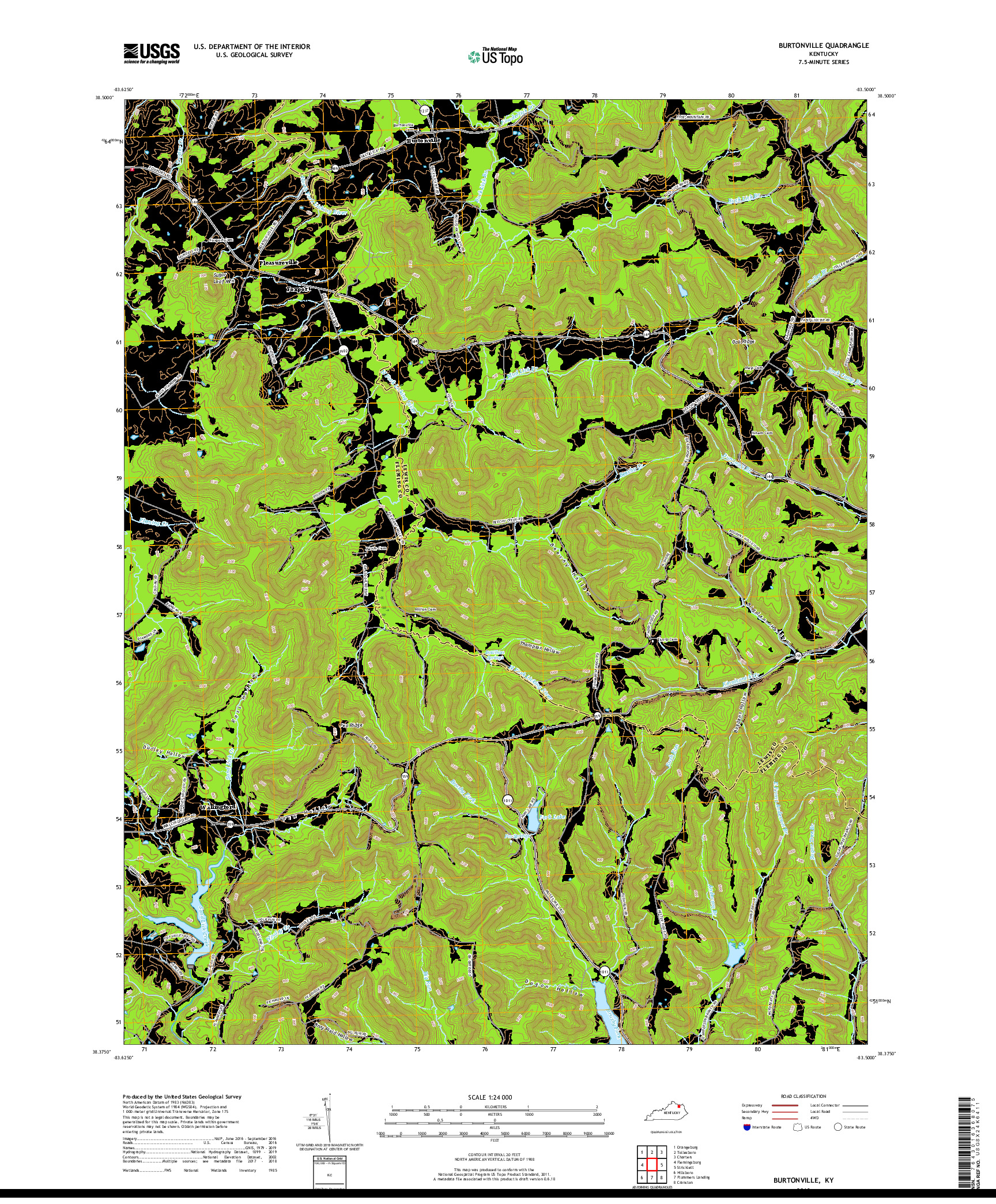 USGS US TOPO 7.5-MINUTE MAP FOR BURTONVILLE, KY 2019