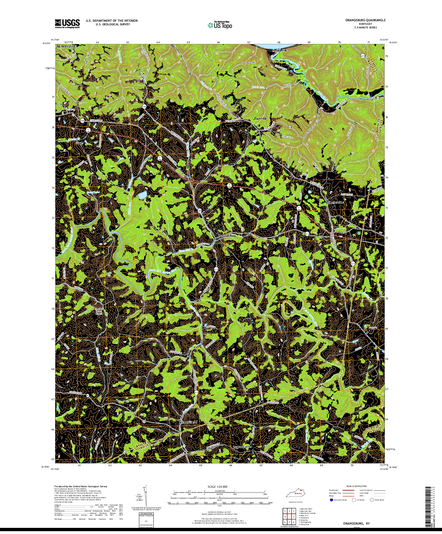 USGS US TOPO 7.5-MINUTE MAP FOR ORANGEBURG, KY 2019