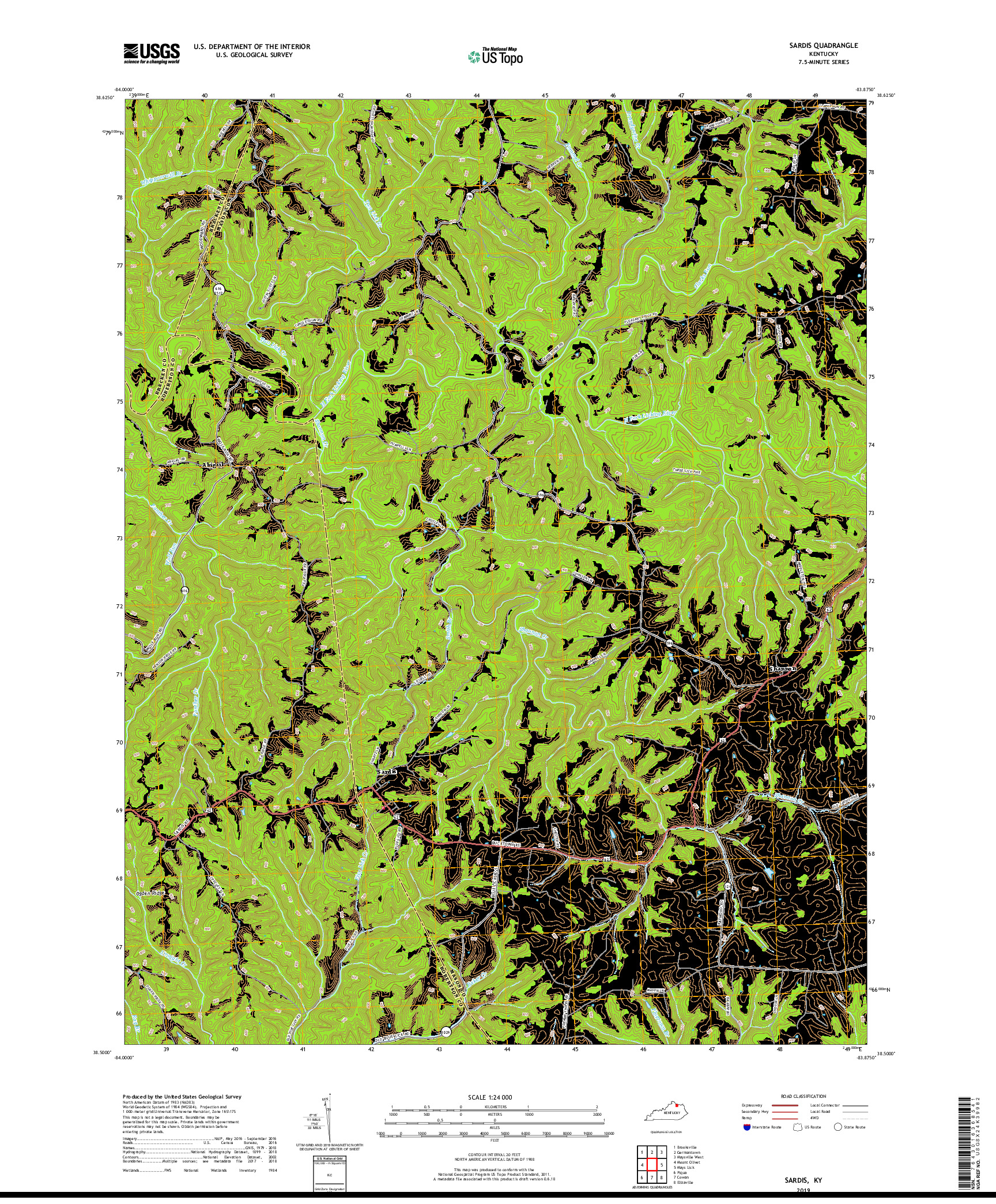 USGS US TOPO 7.5-MINUTE MAP FOR SARDIS, KY 2019