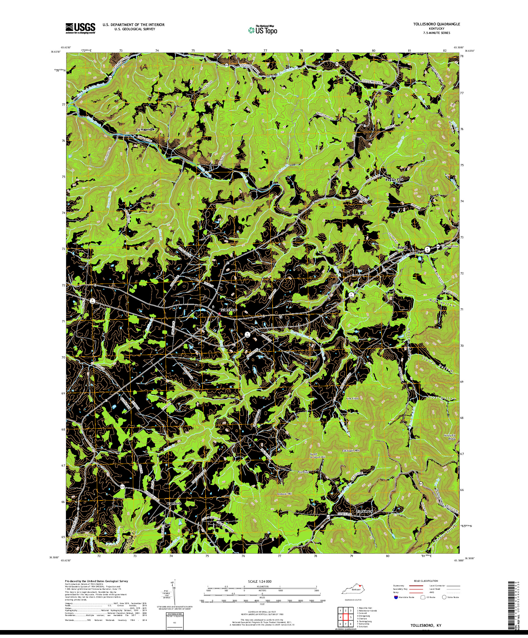 USGS US TOPO 7.5-MINUTE MAP FOR TOLLESBORO, KY 2019