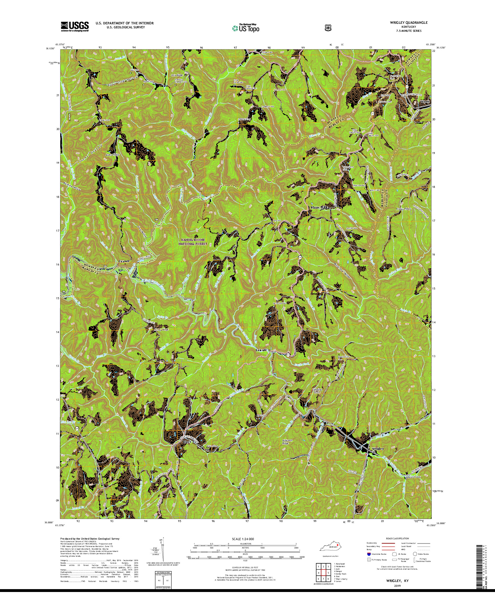 USGS US TOPO 7.5-MINUTE MAP FOR WRIGLEY, KY 2019