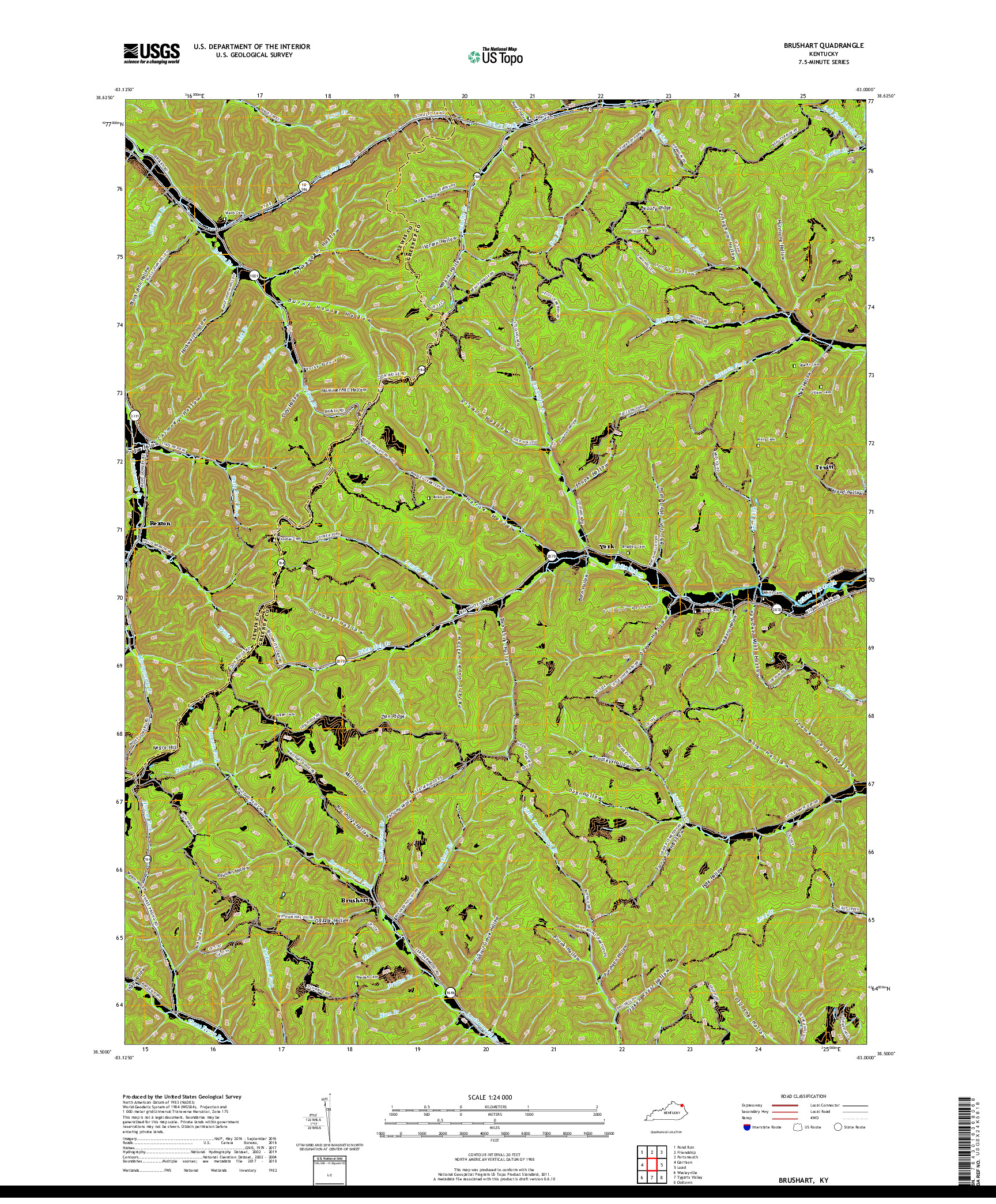 USGS US TOPO 7.5-MINUTE MAP FOR BRUSHART, KY 2019