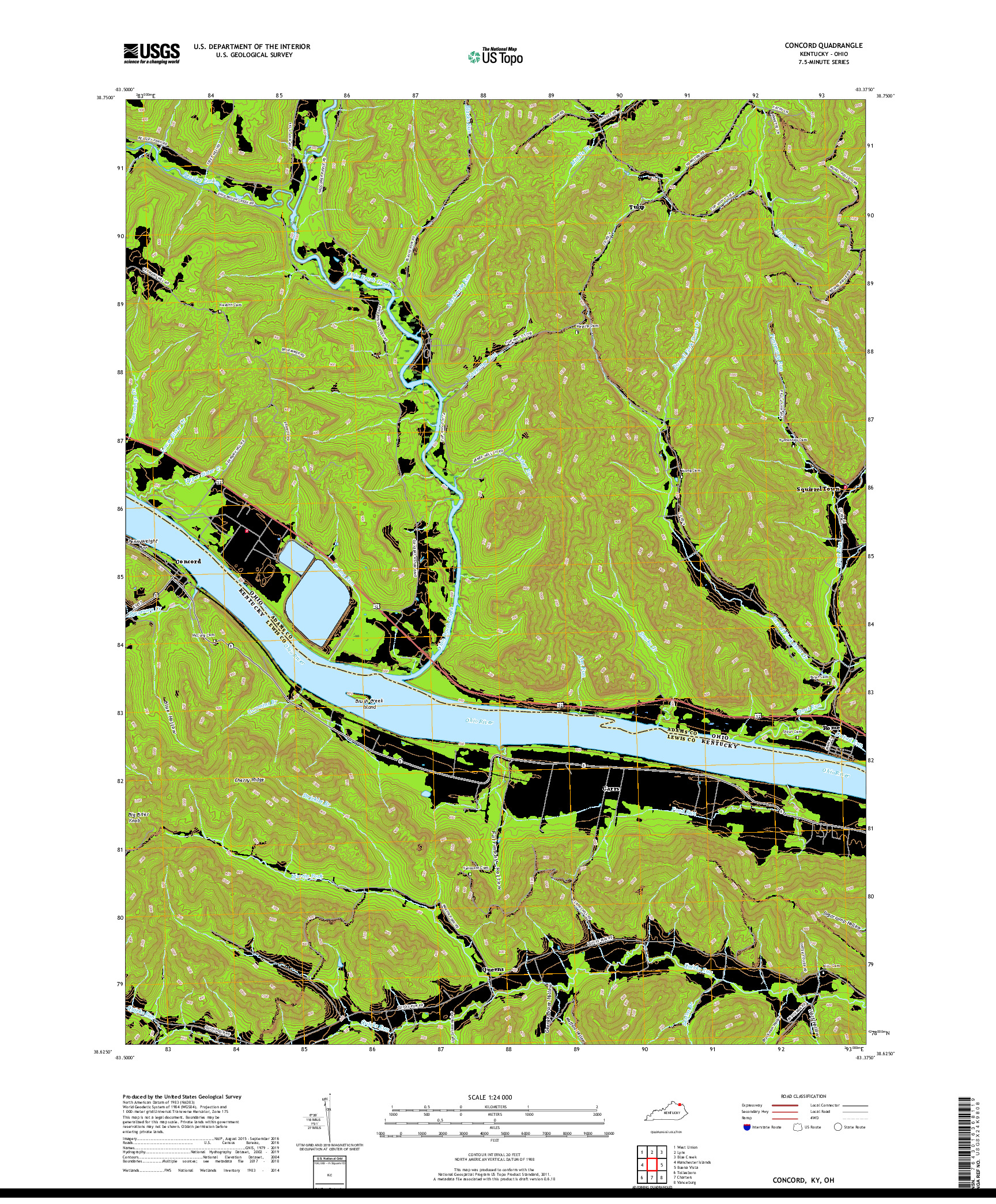 USGS US TOPO 7.5-MINUTE MAP FOR CONCORD, KY,OH 2019