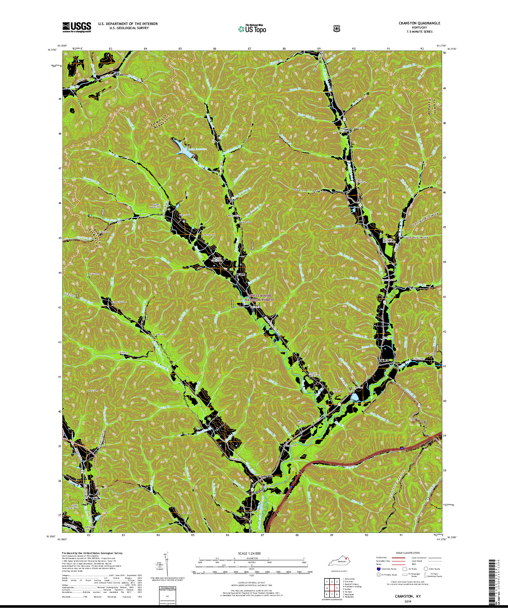 USGS US TOPO 7.5-MINUTE MAP FOR CRANSTON, KY 2019