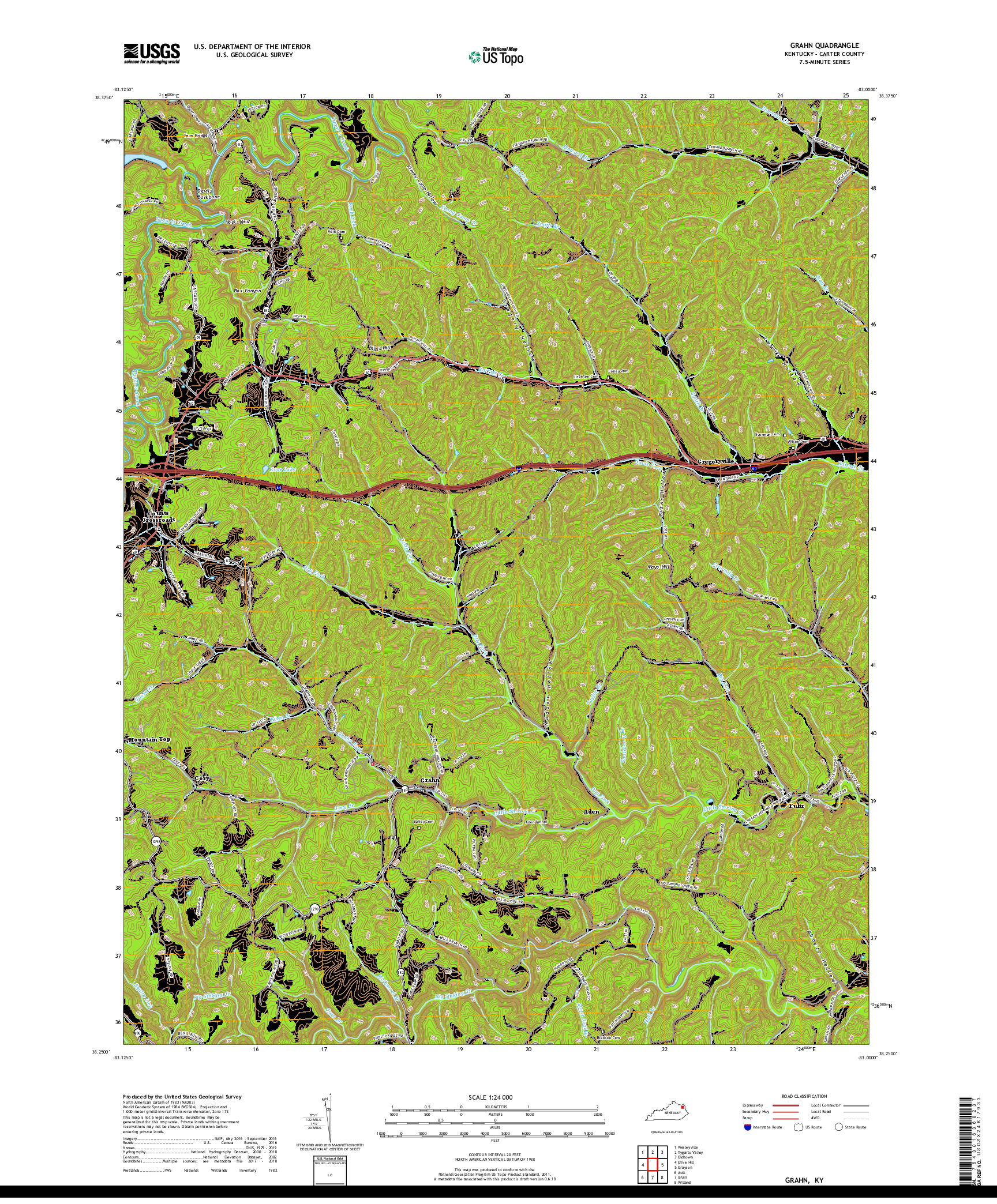 USGS US TOPO 7.5-MINUTE MAP FOR GRAHN, KY 2019