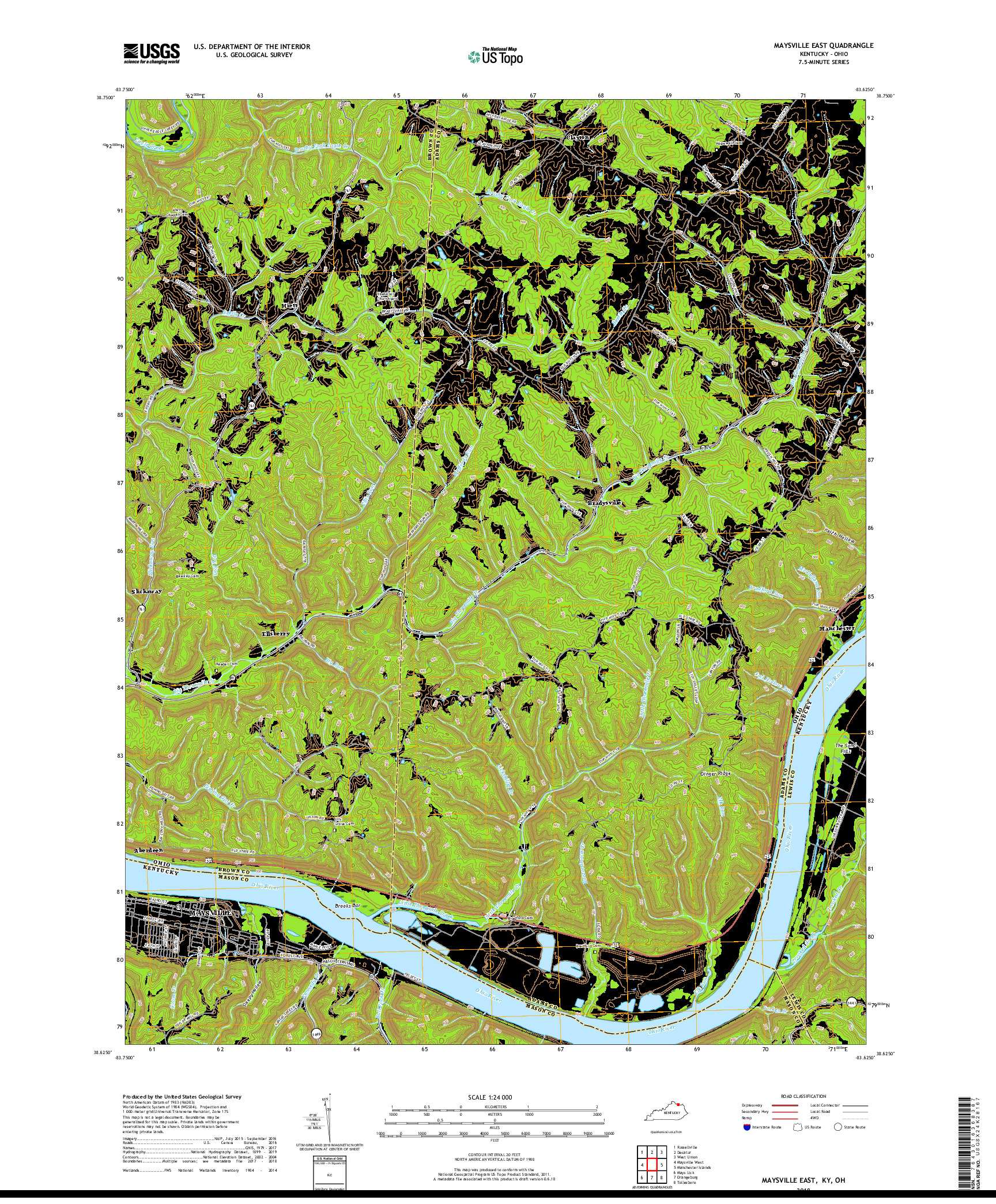 USGS US TOPO 7.5-MINUTE MAP FOR MAYSVILLE EAST, KY,OH 2019
