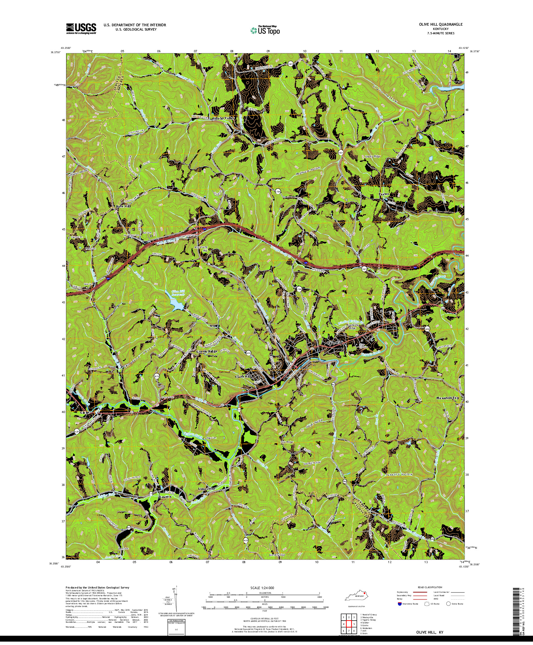 USGS US TOPO 7.5-MINUTE MAP FOR OLIVE HILL, KY 2019