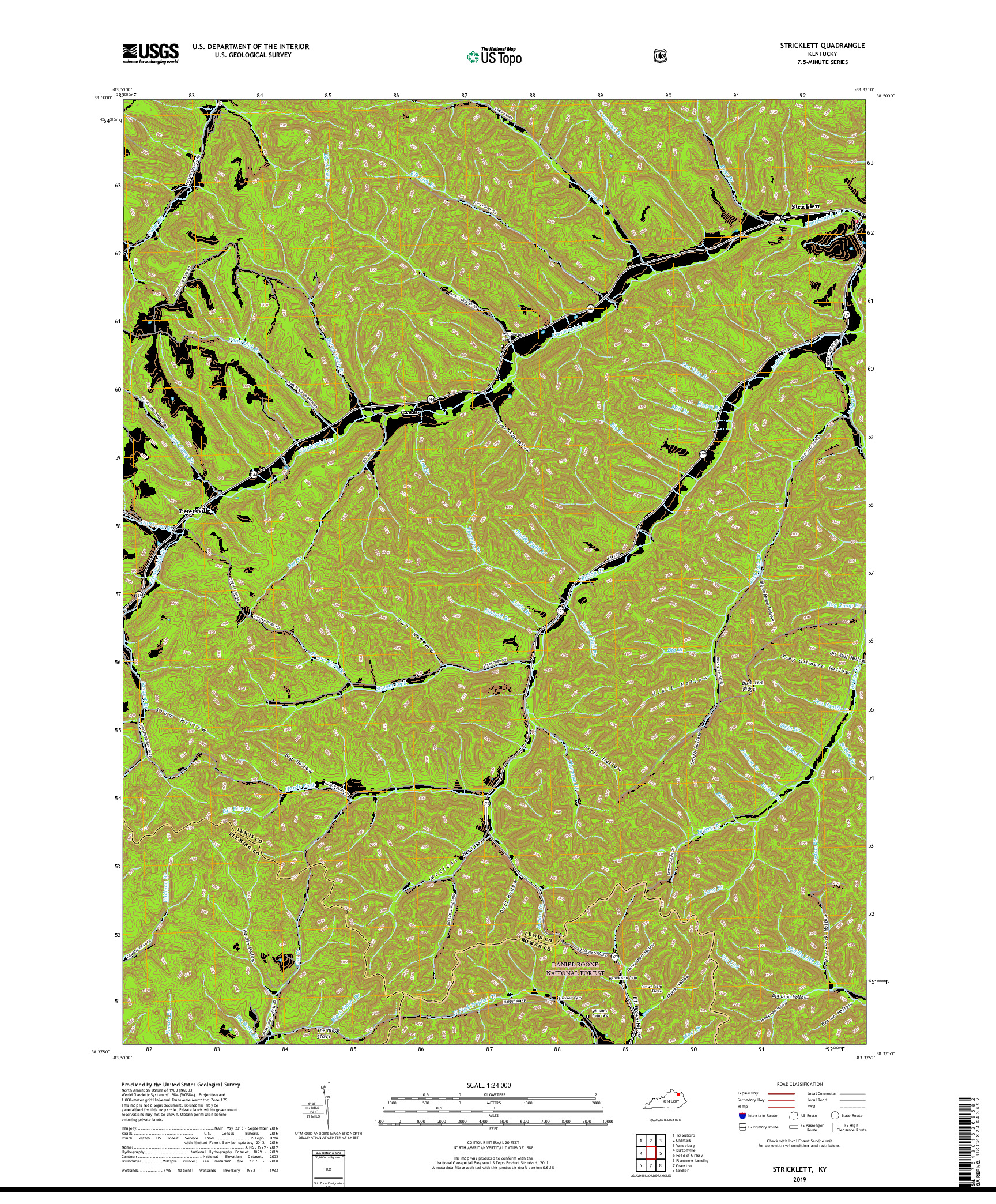 USGS US TOPO 7.5-MINUTE MAP FOR STRICKLETT, KY 2019