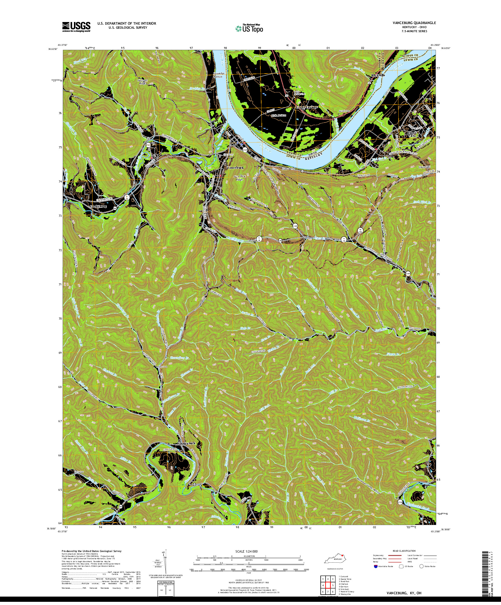 USGS US TOPO 7.5-MINUTE MAP FOR VANCEBURG, KY,OH 2019