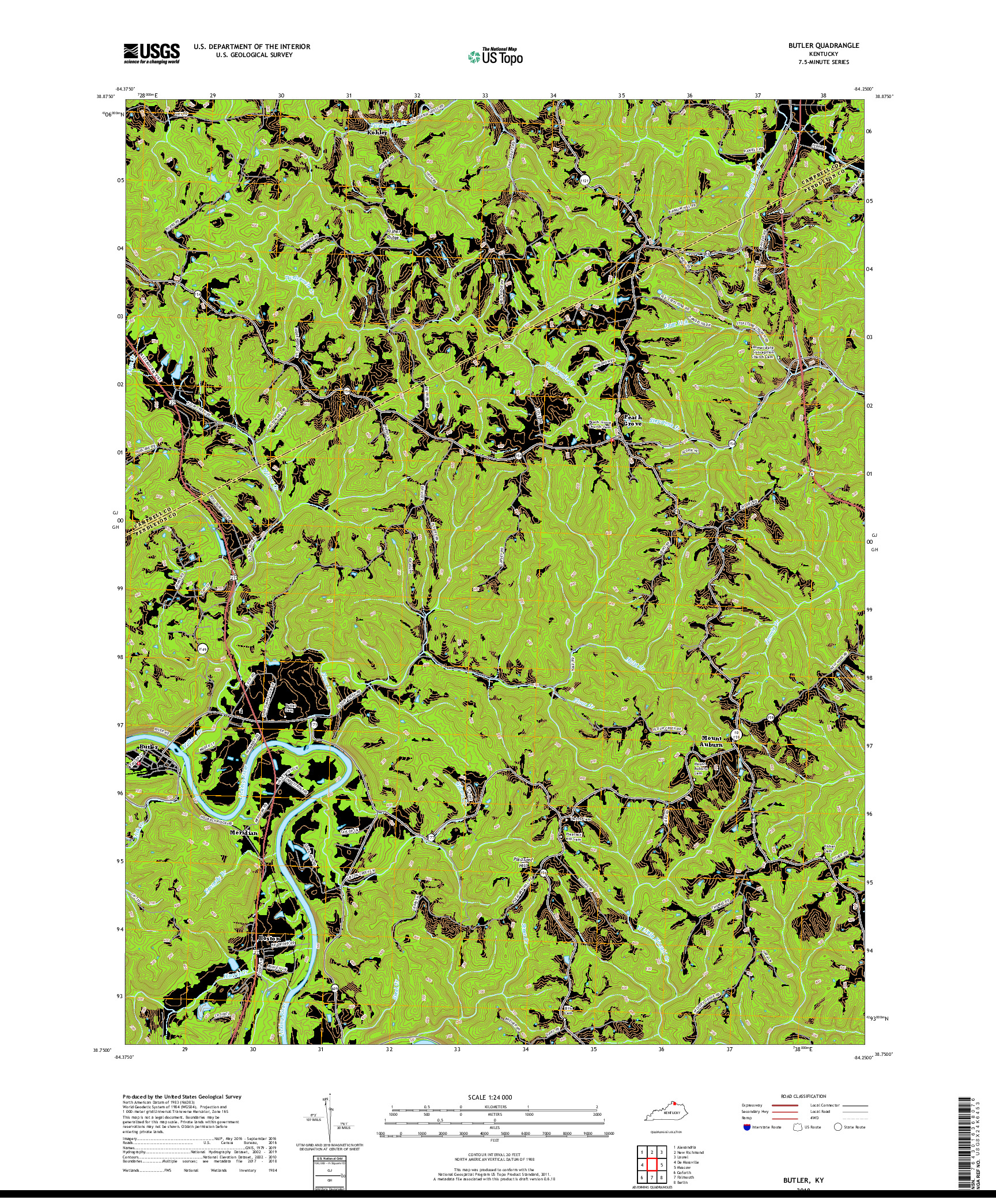 USGS US TOPO 7.5-MINUTE MAP FOR BUTLER, KY 2019