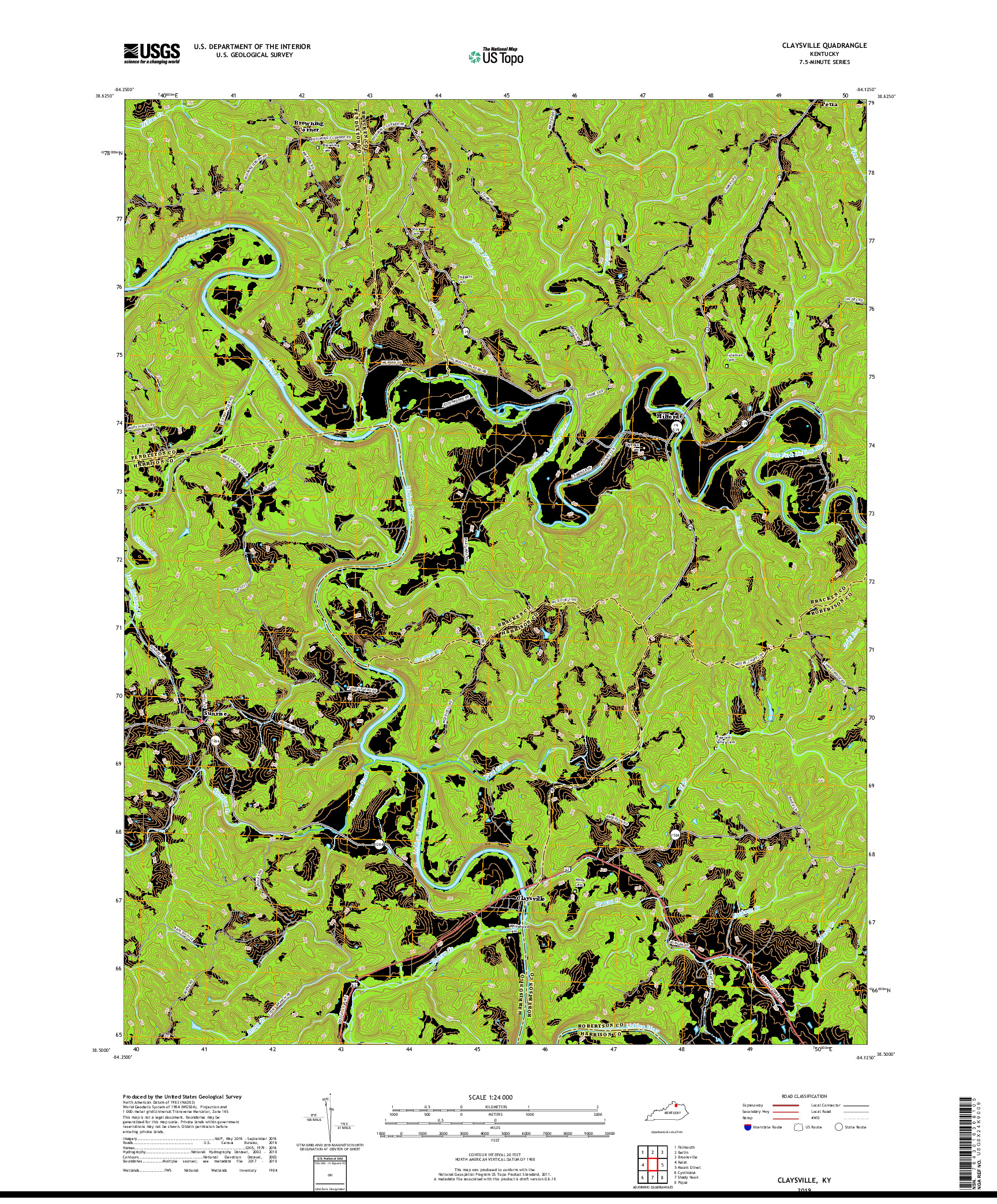 USGS US TOPO 7.5-MINUTE MAP FOR CLAYSVILLE, KY 2019