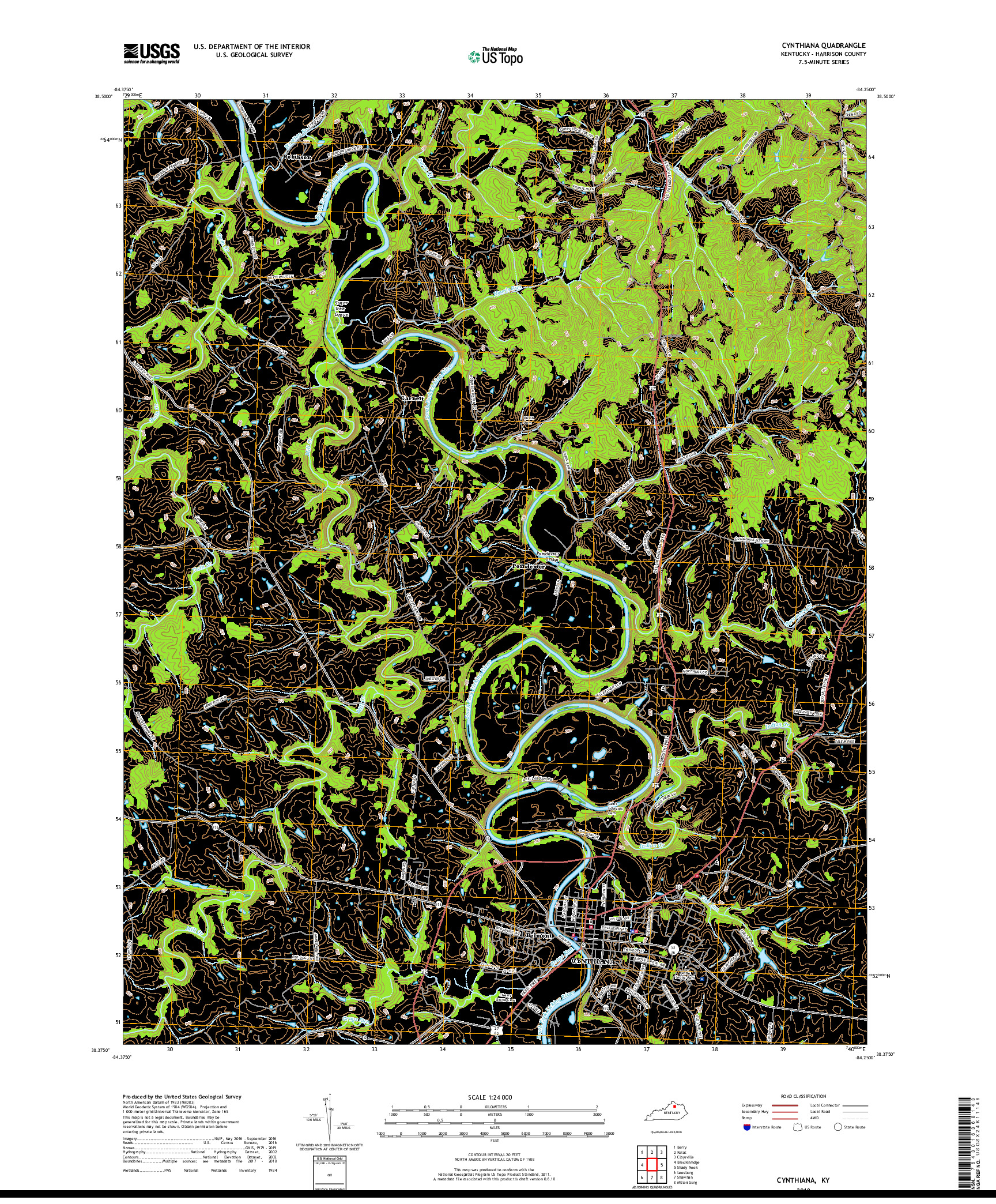 USGS US TOPO 7.5-MINUTE MAP FOR CYNTHIANA, KY 2019