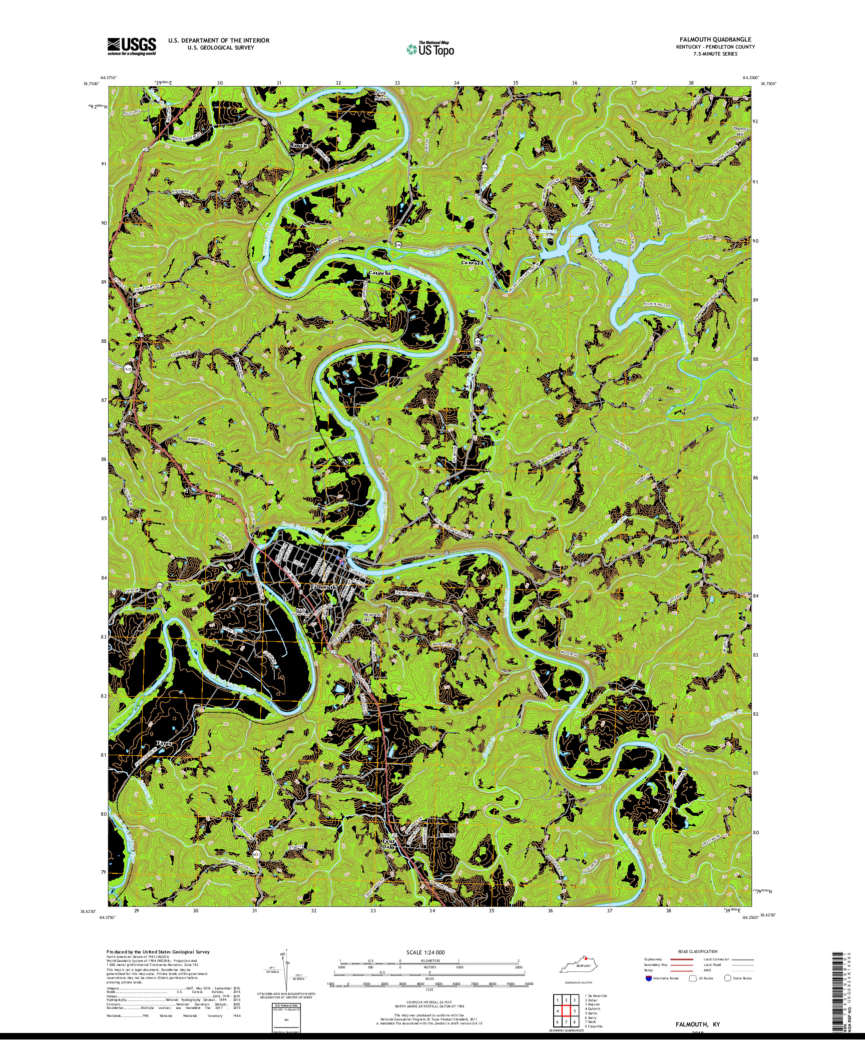 USGS US TOPO 7.5-MINUTE MAP FOR FALMOUTH, KY 2019