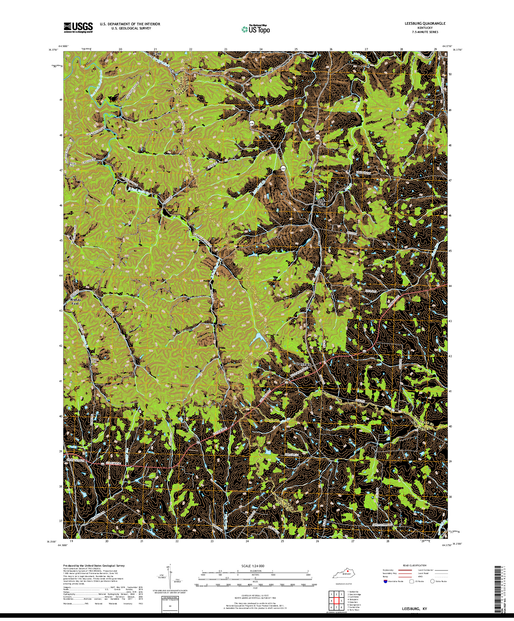 USGS US TOPO 7.5-MINUTE MAP FOR LEESBURG, KY 2019