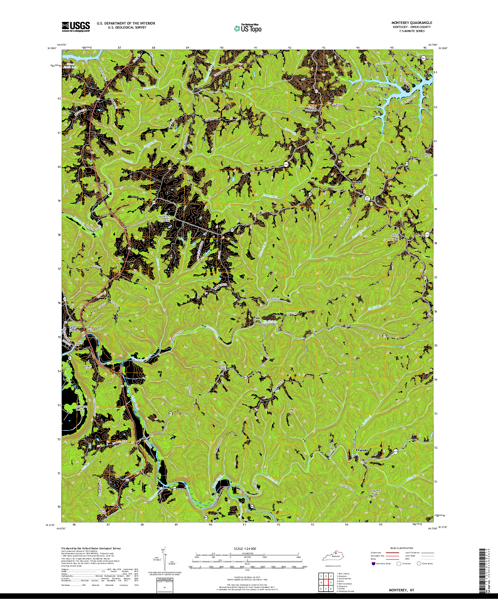 USGS US TOPO 7.5-MINUTE MAP FOR MONTEREY, KY 2019