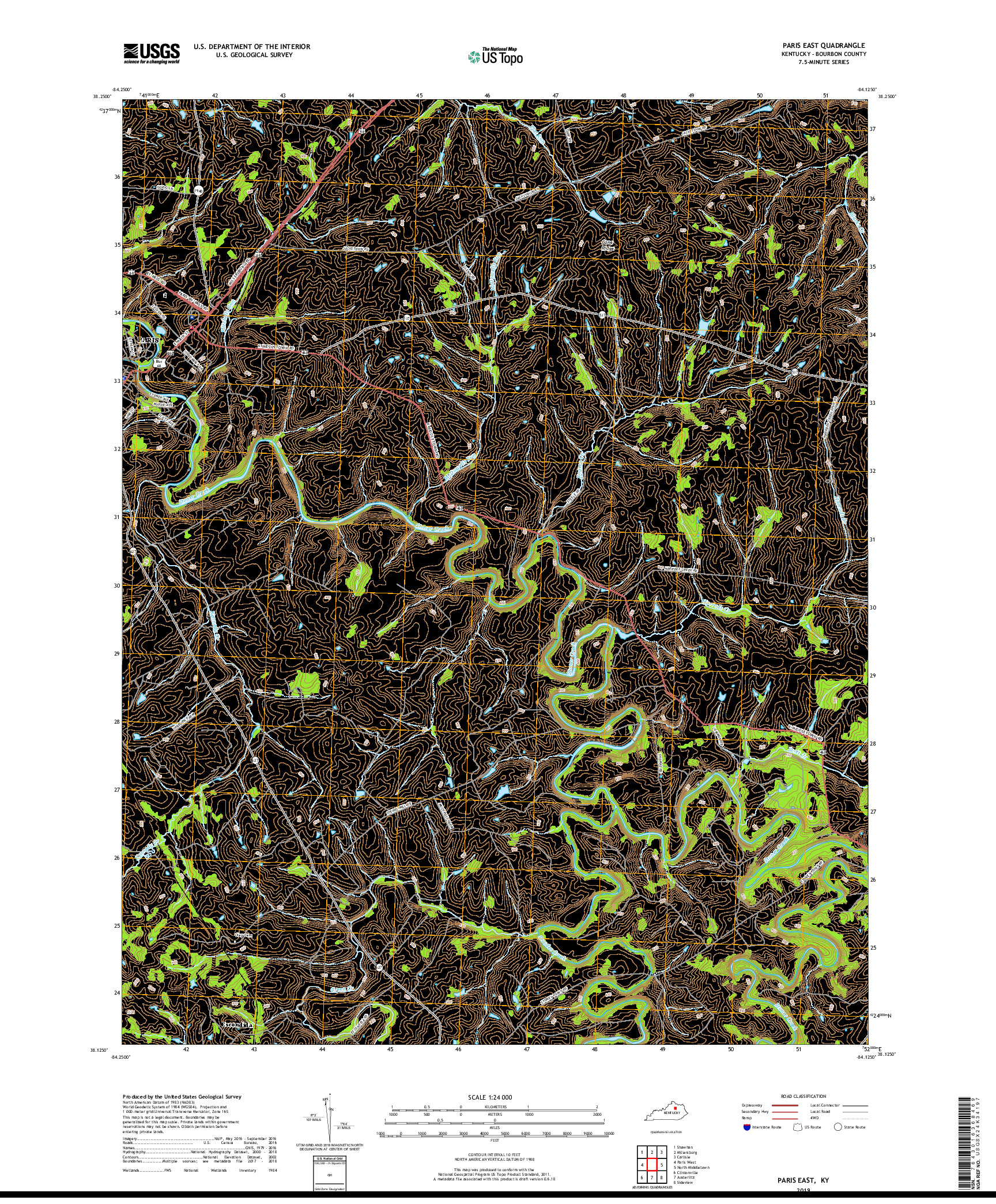 USGS US TOPO 7.5-MINUTE MAP FOR PARIS EAST, KY 2019