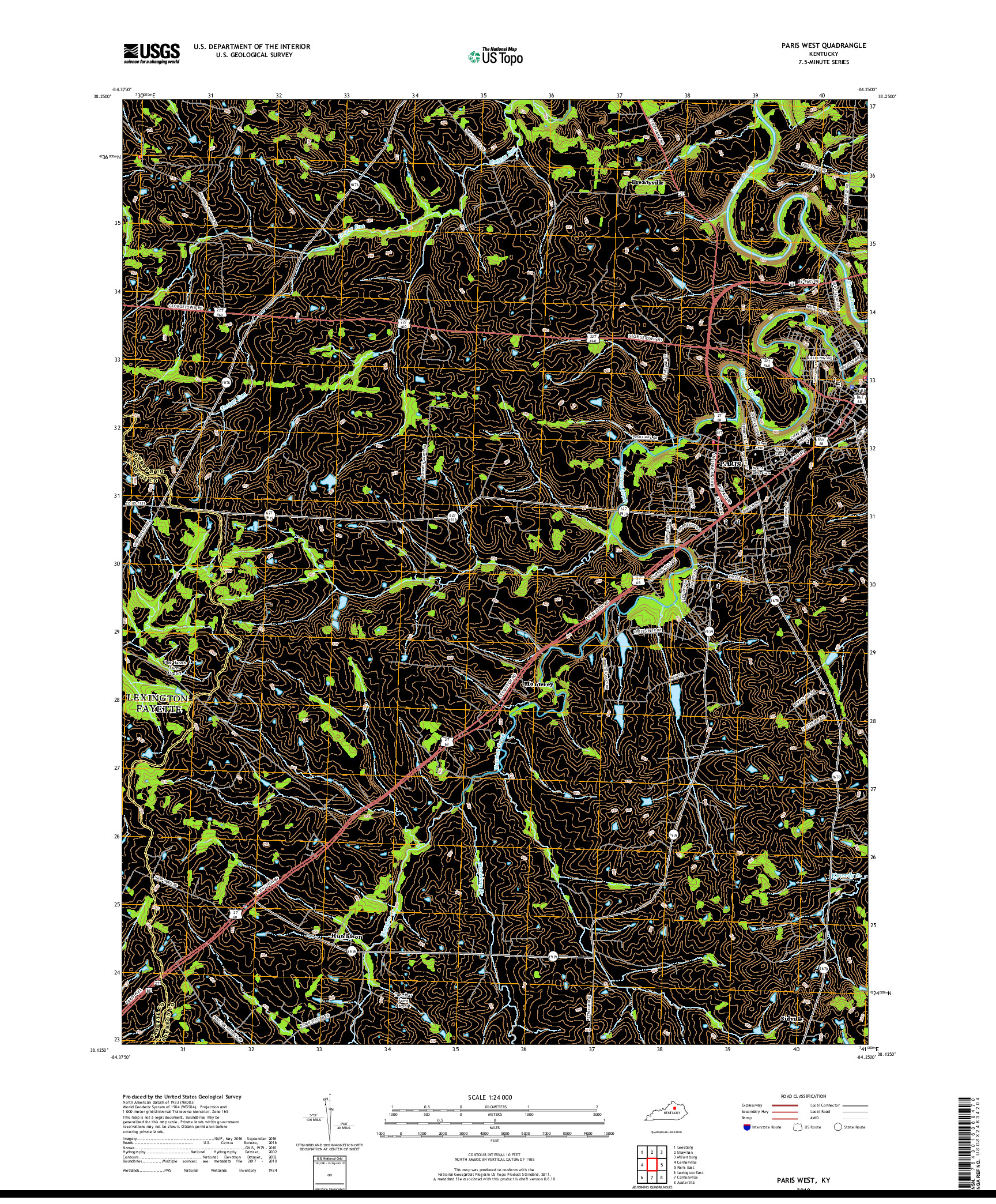 USGS US TOPO 7.5-MINUTE MAP FOR PARIS WEST, KY 2019