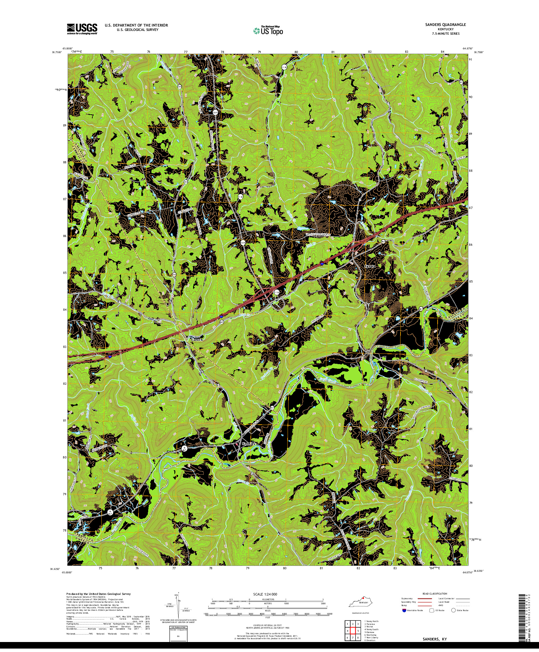 USGS US TOPO 7.5-MINUTE MAP FOR SANDERS, KY 2019