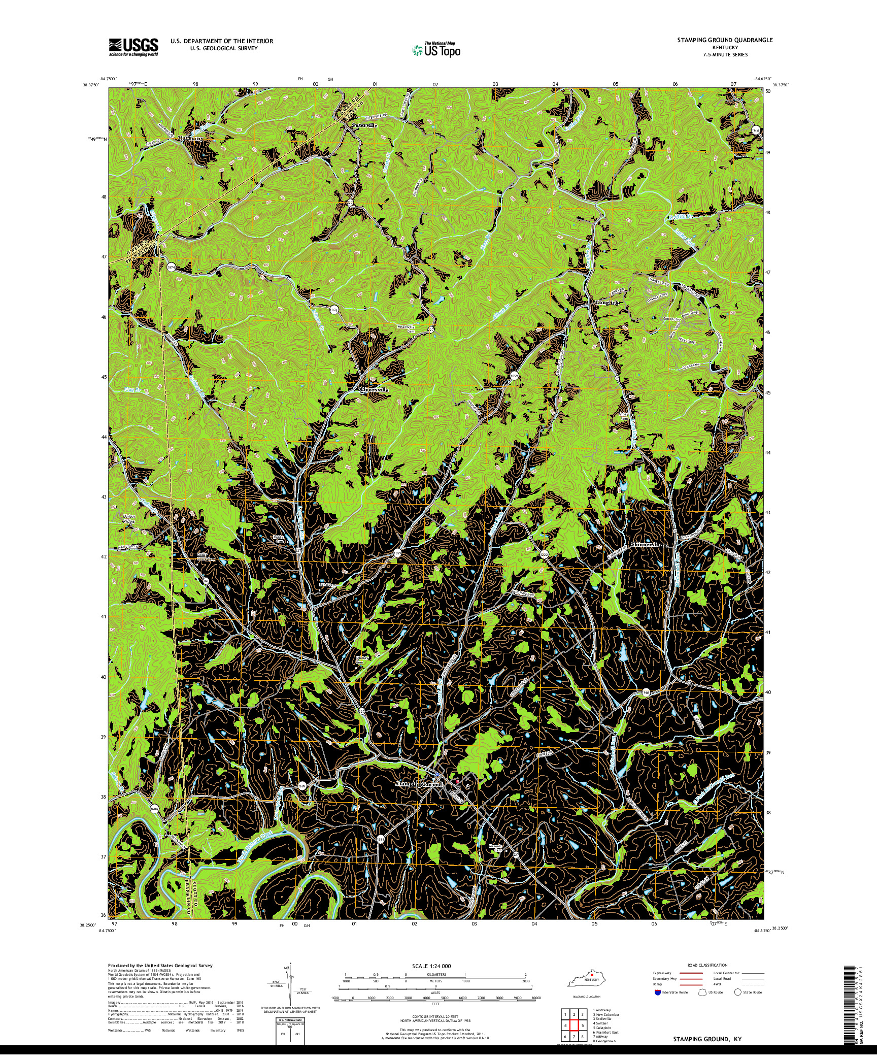 USGS US TOPO 7.5-MINUTE MAP FOR STAMPING GROUND, KY 2019