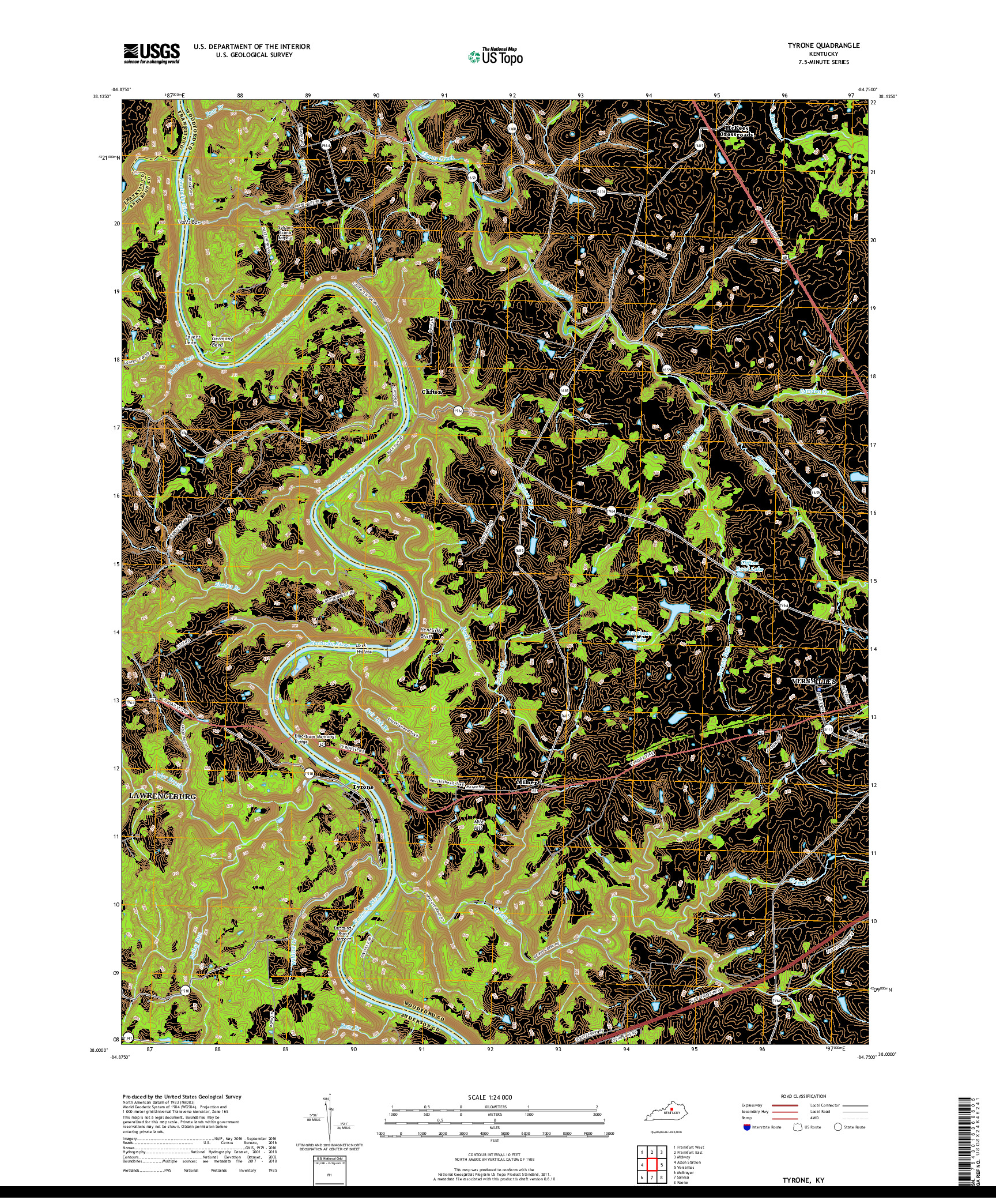 USGS US TOPO 7.5-MINUTE MAP FOR TYRONE, KY 2019