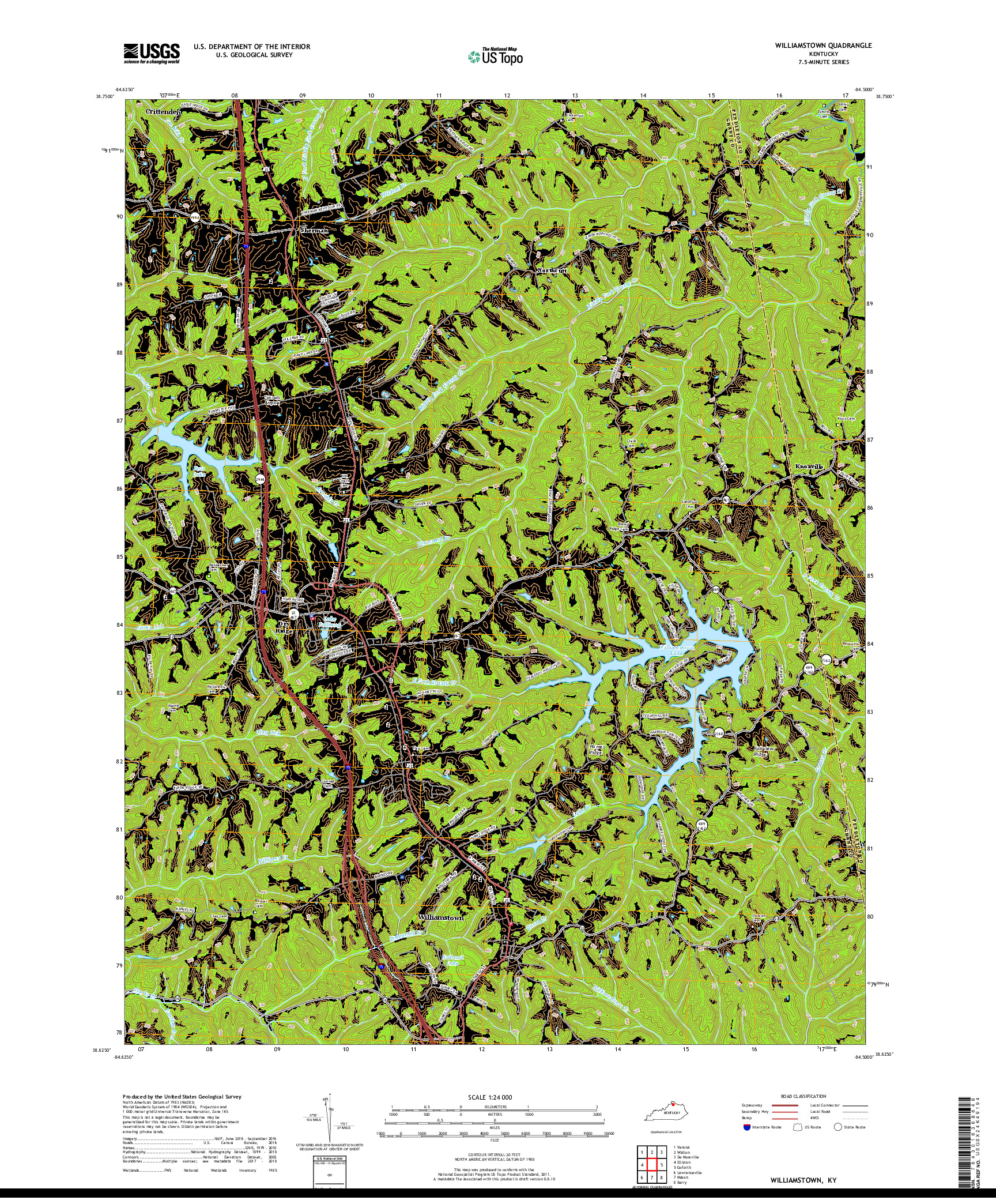 USGS US TOPO 7.5-MINUTE MAP FOR WILLIAMSTOWN, KY 2019