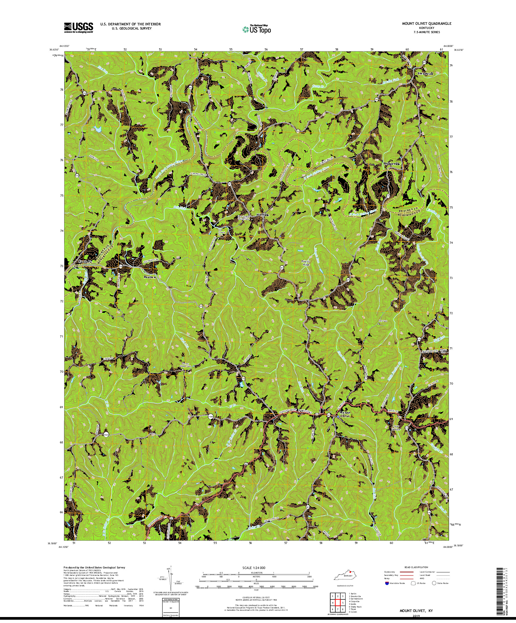 USGS US TOPO 7.5-MINUTE MAP FOR MOUNT OLIVET, KY 2019