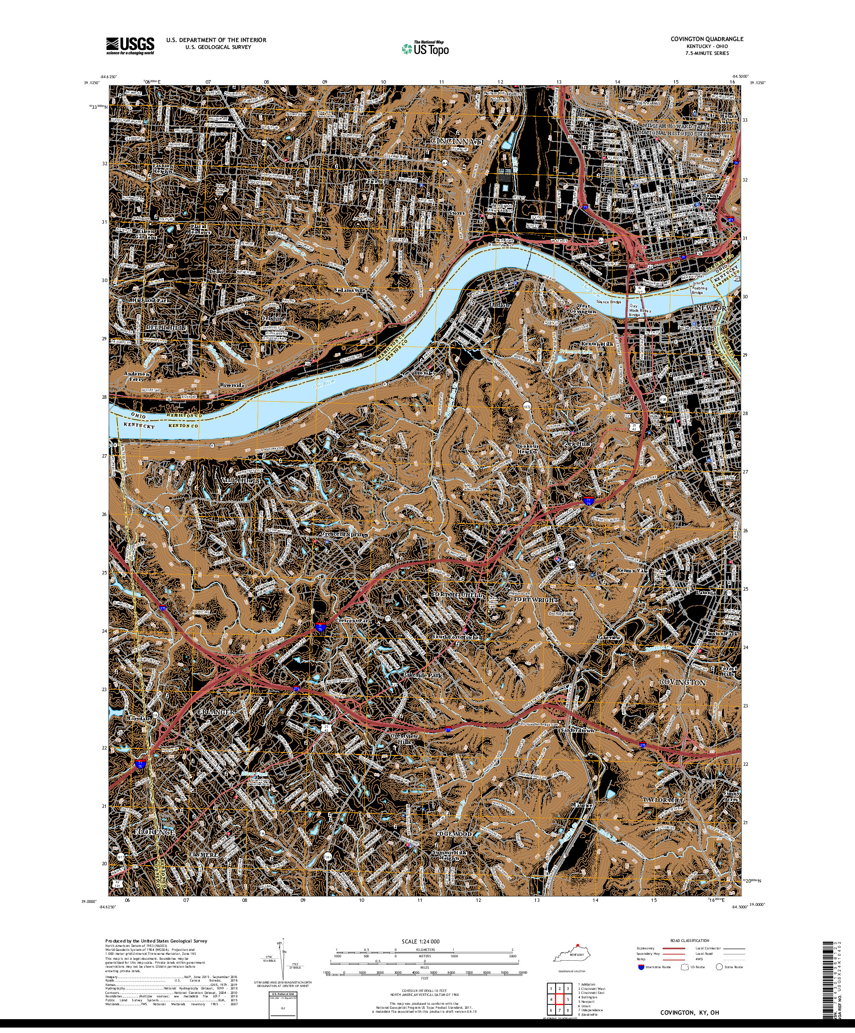 USGS US TOPO 7.5-MINUTE MAP FOR COVINGTON, KY,OH 2019