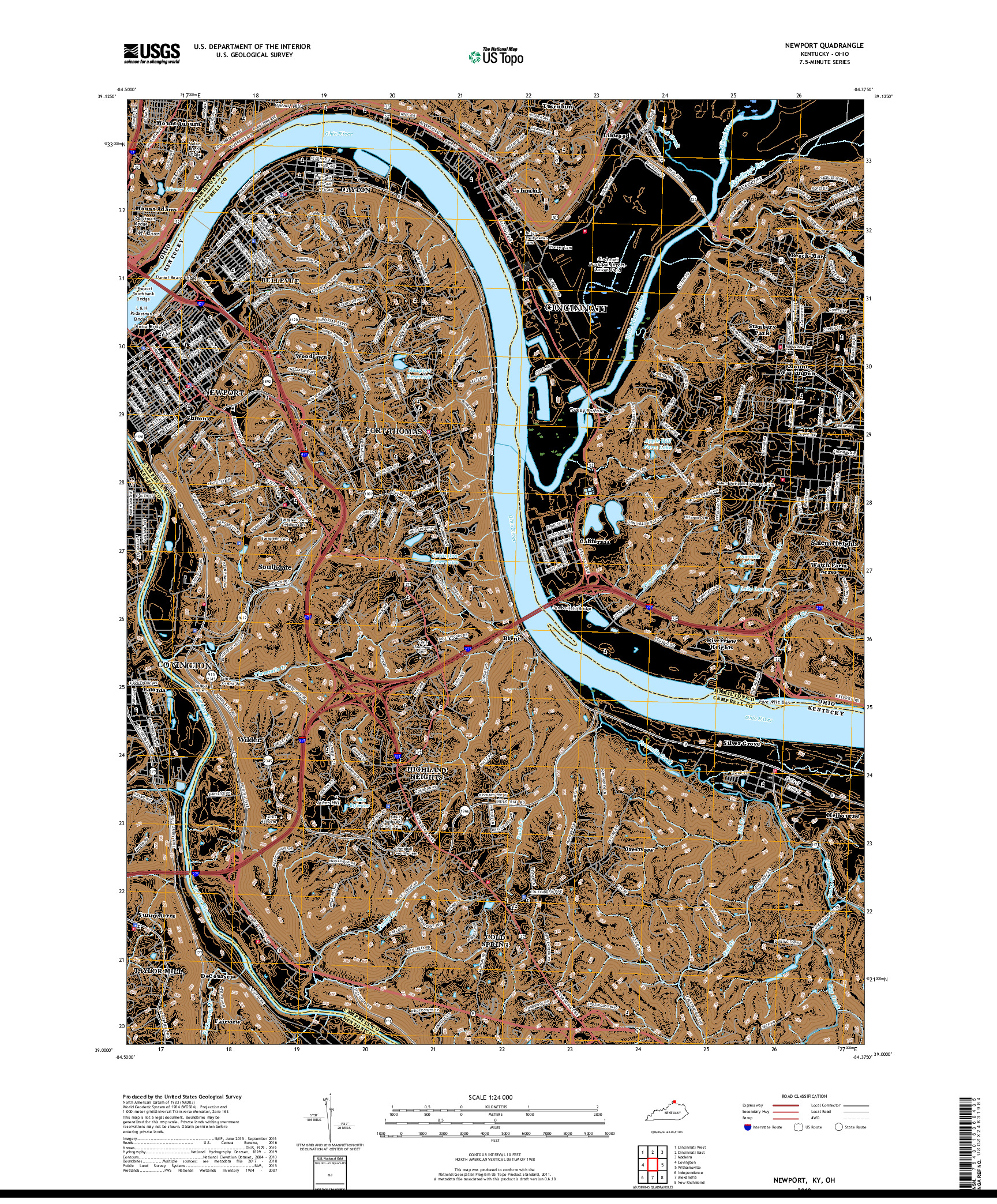USGS US TOPO 7.5-MINUTE MAP FOR NEWPORT, KY,OH 2019