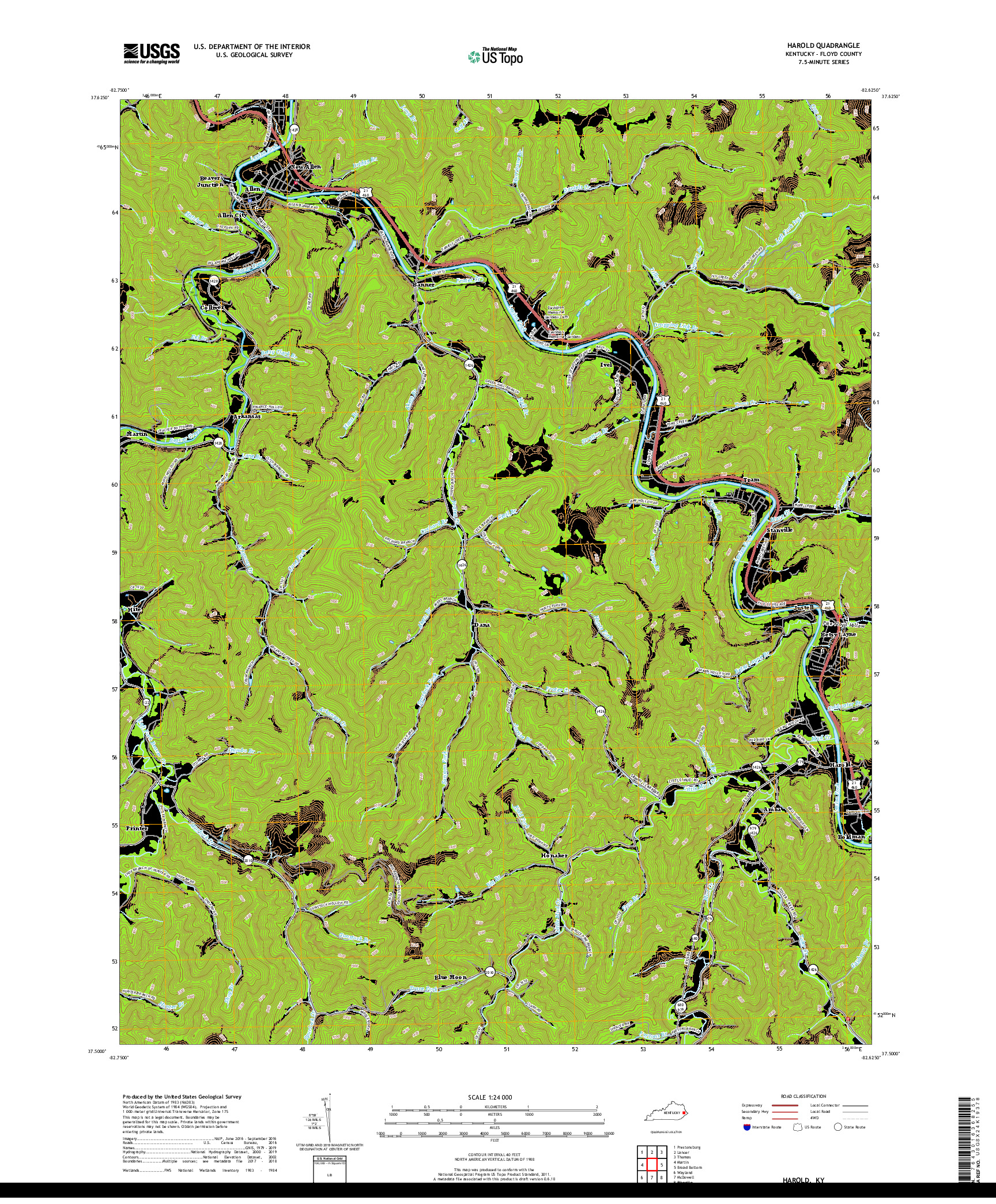 USGS US TOPO 7.5-MINUTE MAP FOR HAROLD, KY 2019