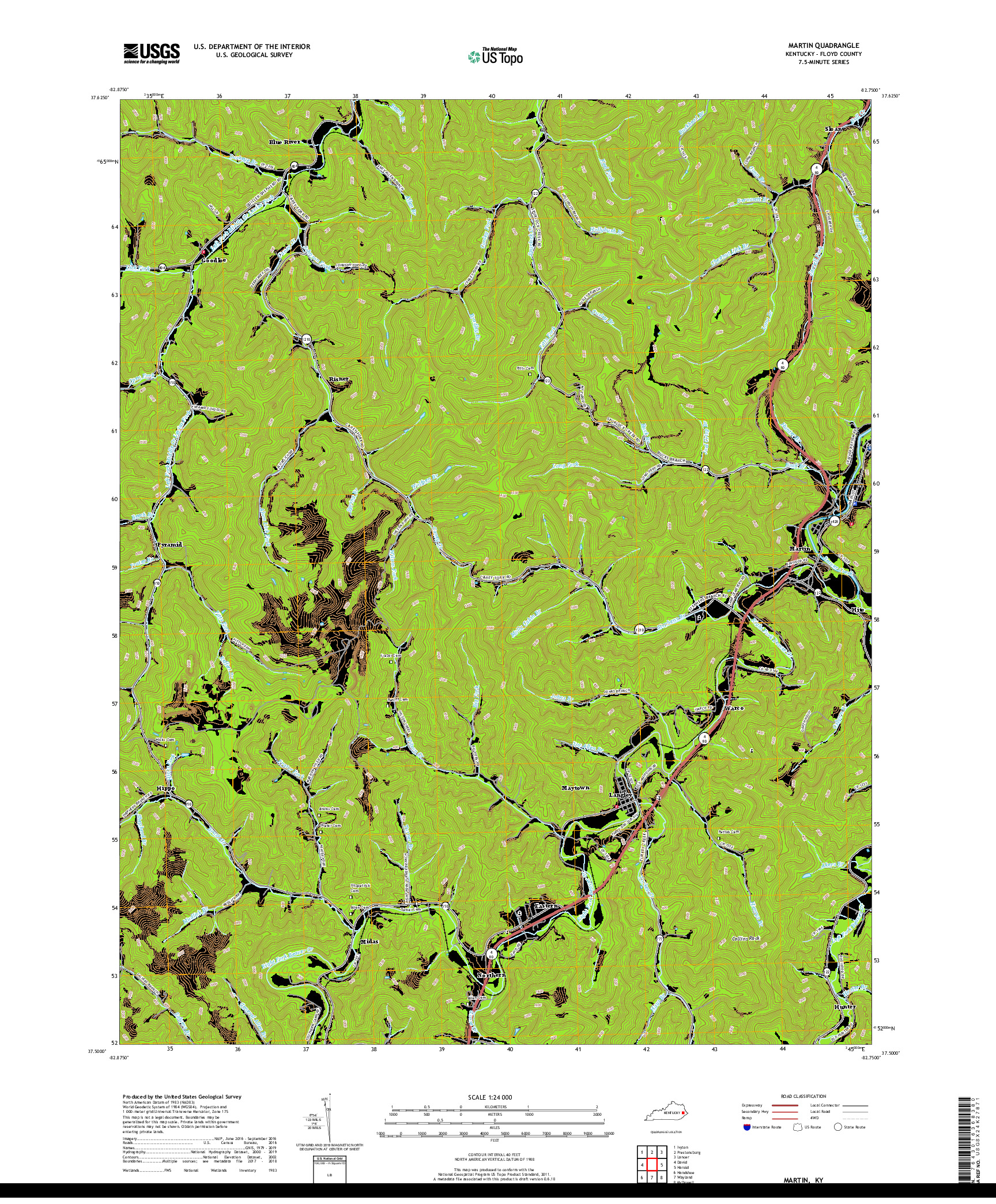 USGS US TOPO 7.5-MINUTE MAP FOR MARTIN, KY 2019