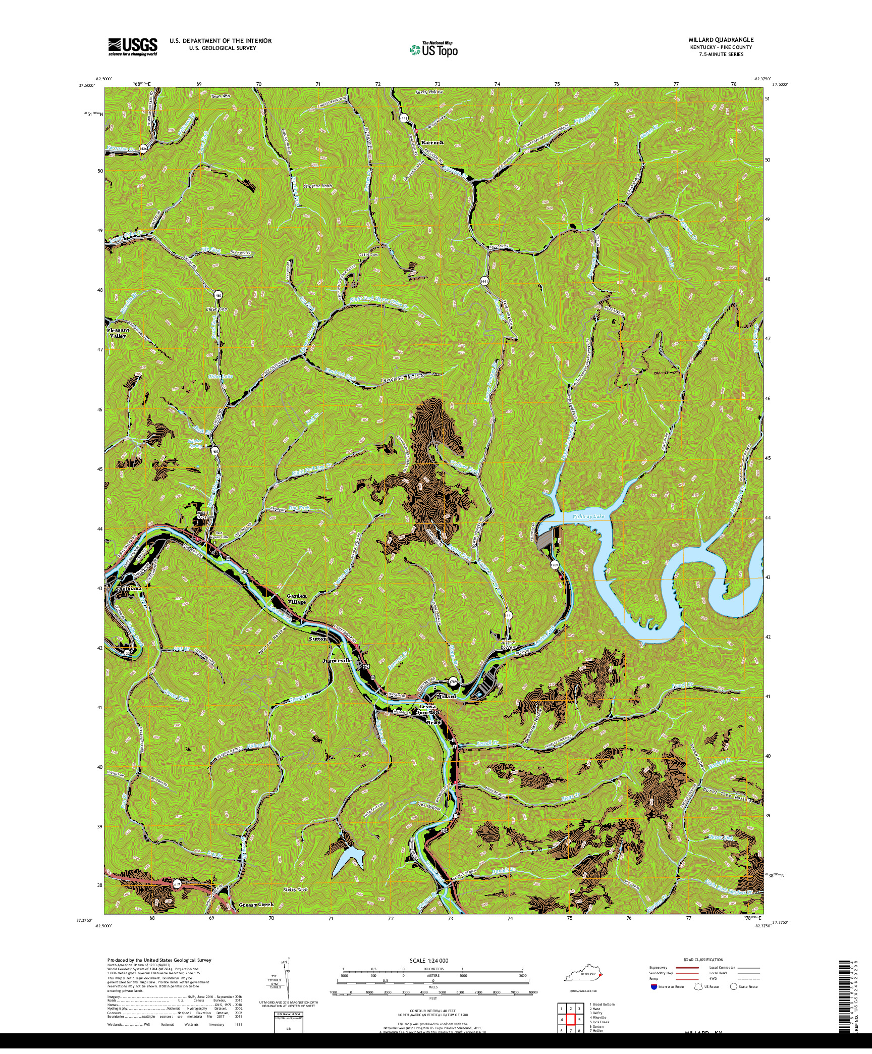 USGS US TOPO 7.5-MINUTE MAP FOR MILLARD, KY 2019