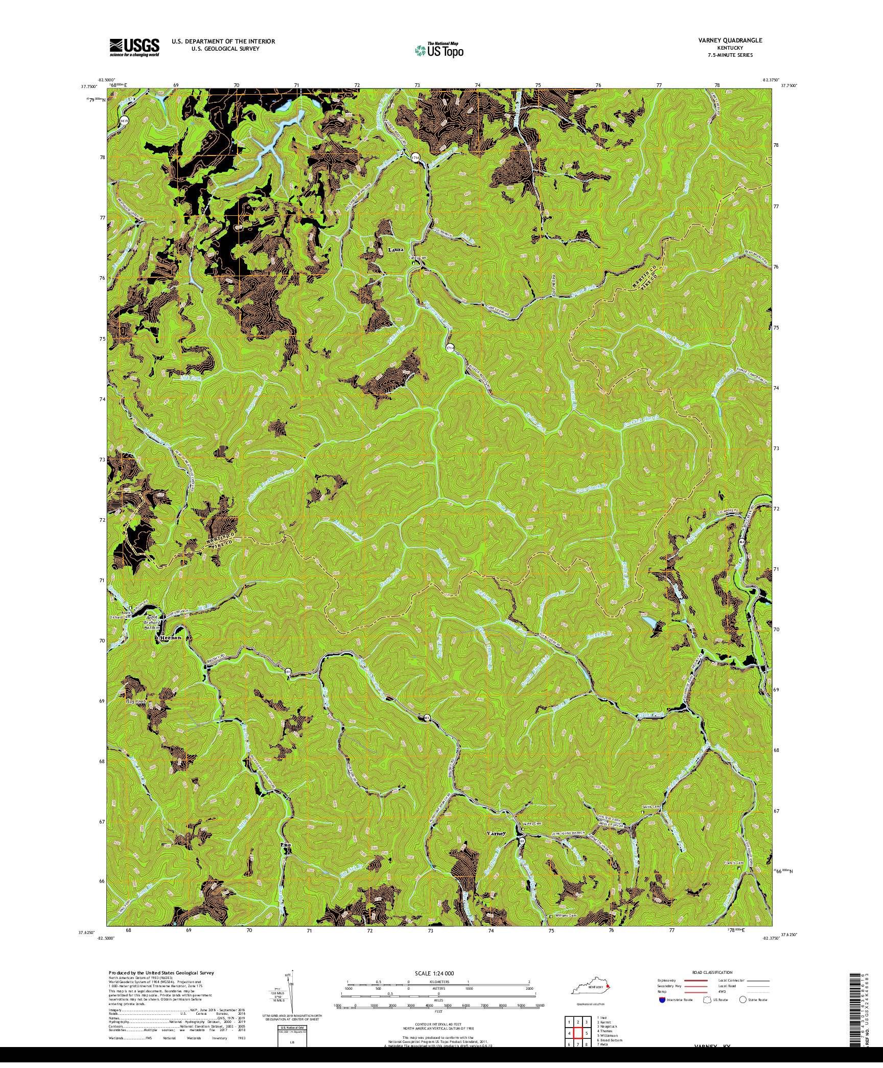 USGS US TOPO 7.5-MINUTE MAP FOR VARNEY, KY 2019