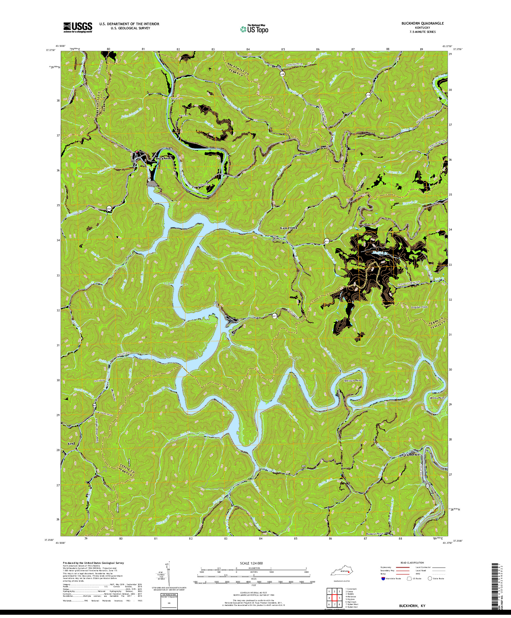 USGS US TOPO 7.5-MINUTE MAP FOR BUCKHORN, KY 2019