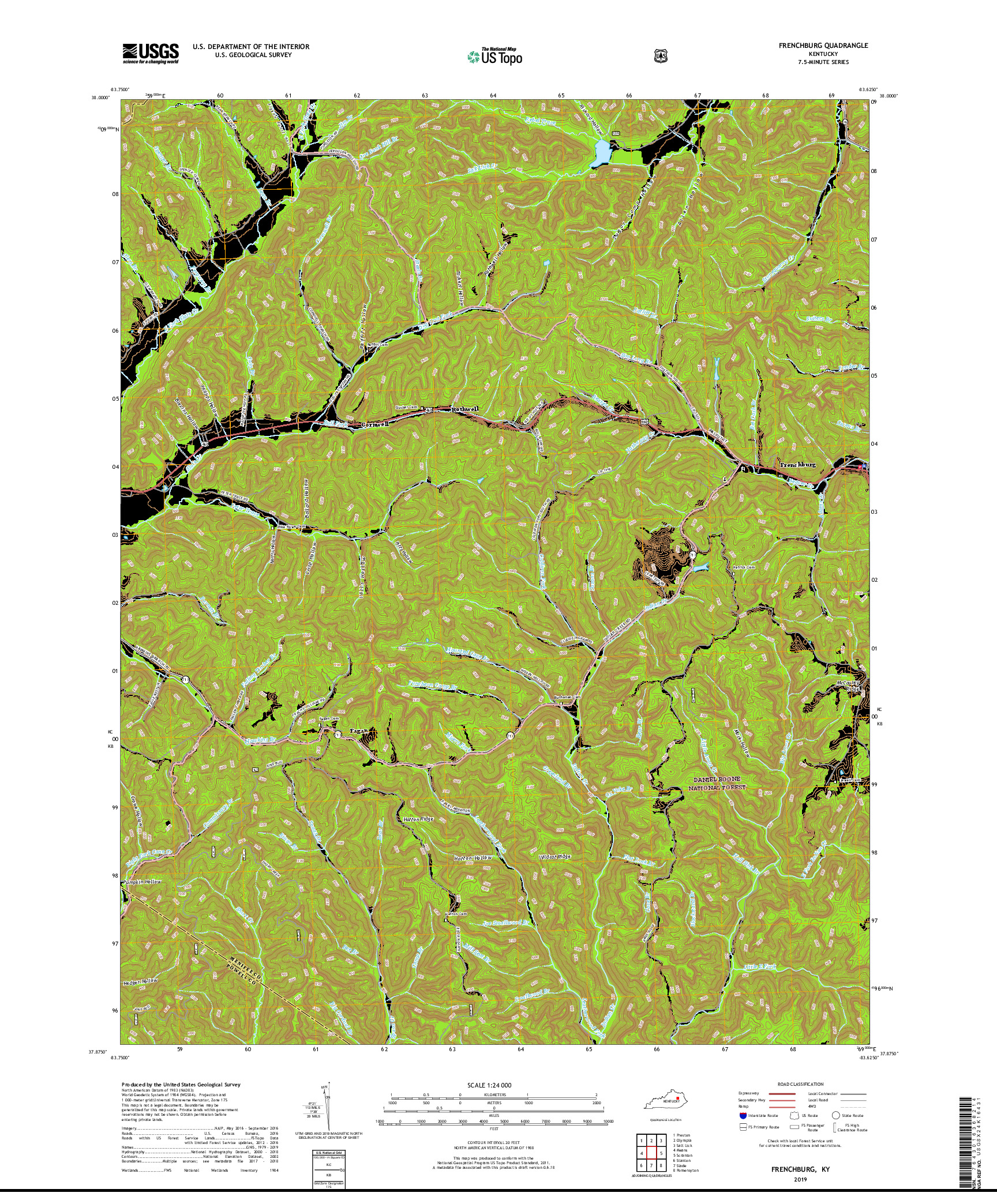 USGS US TOPO 7.5-MINUTE MAP FOR FRENCHBURG, KY 2019