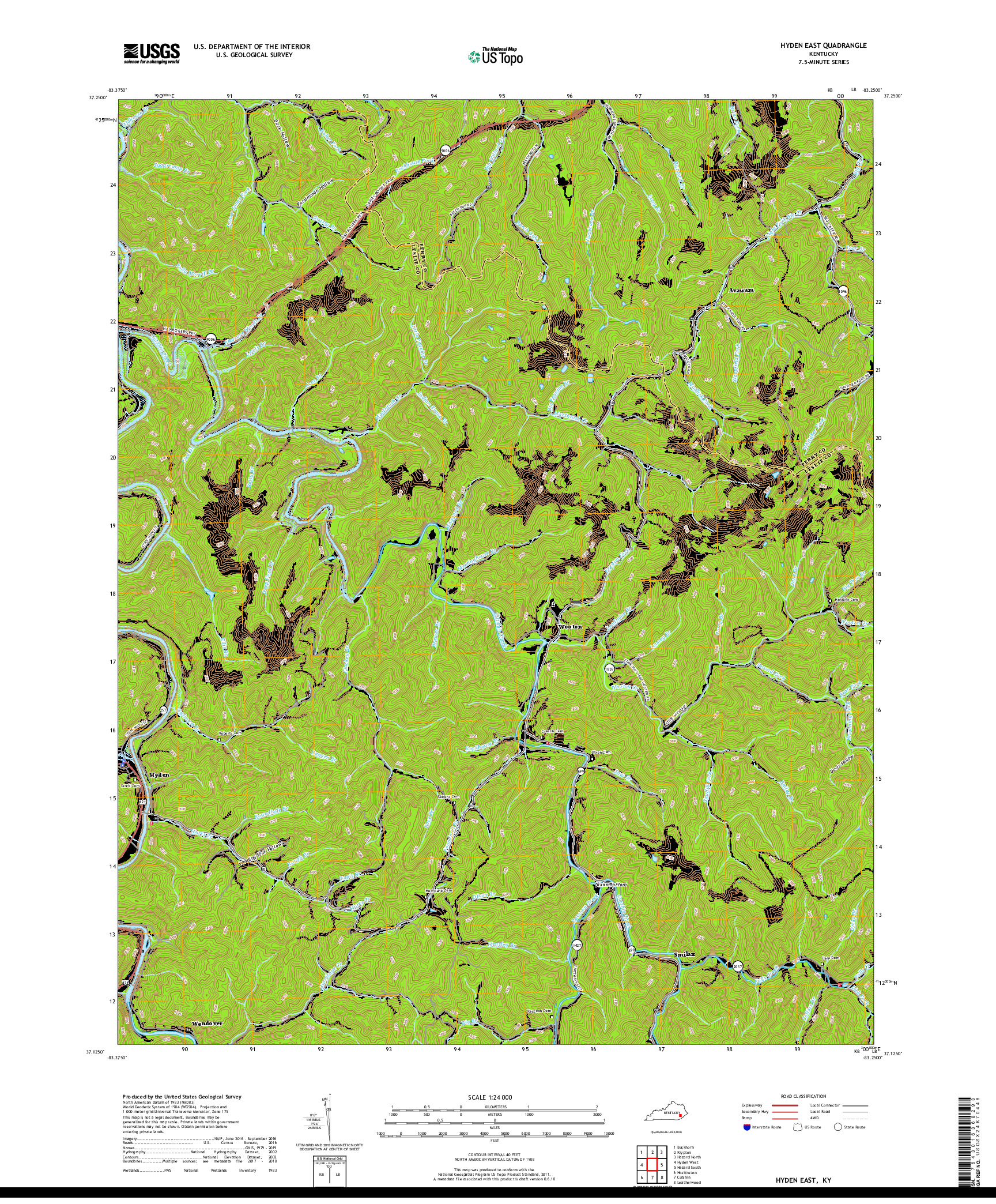 USGS US TOPO 7.5-MINUTE MAP FOR HYDEN EAST, KY 2019
