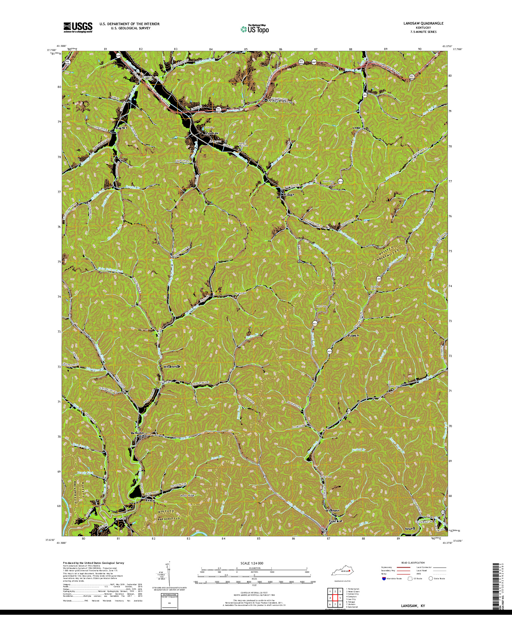 USGS US TOPO 7.5-MINUTE MAP FOR LANDSAW, KY 2019