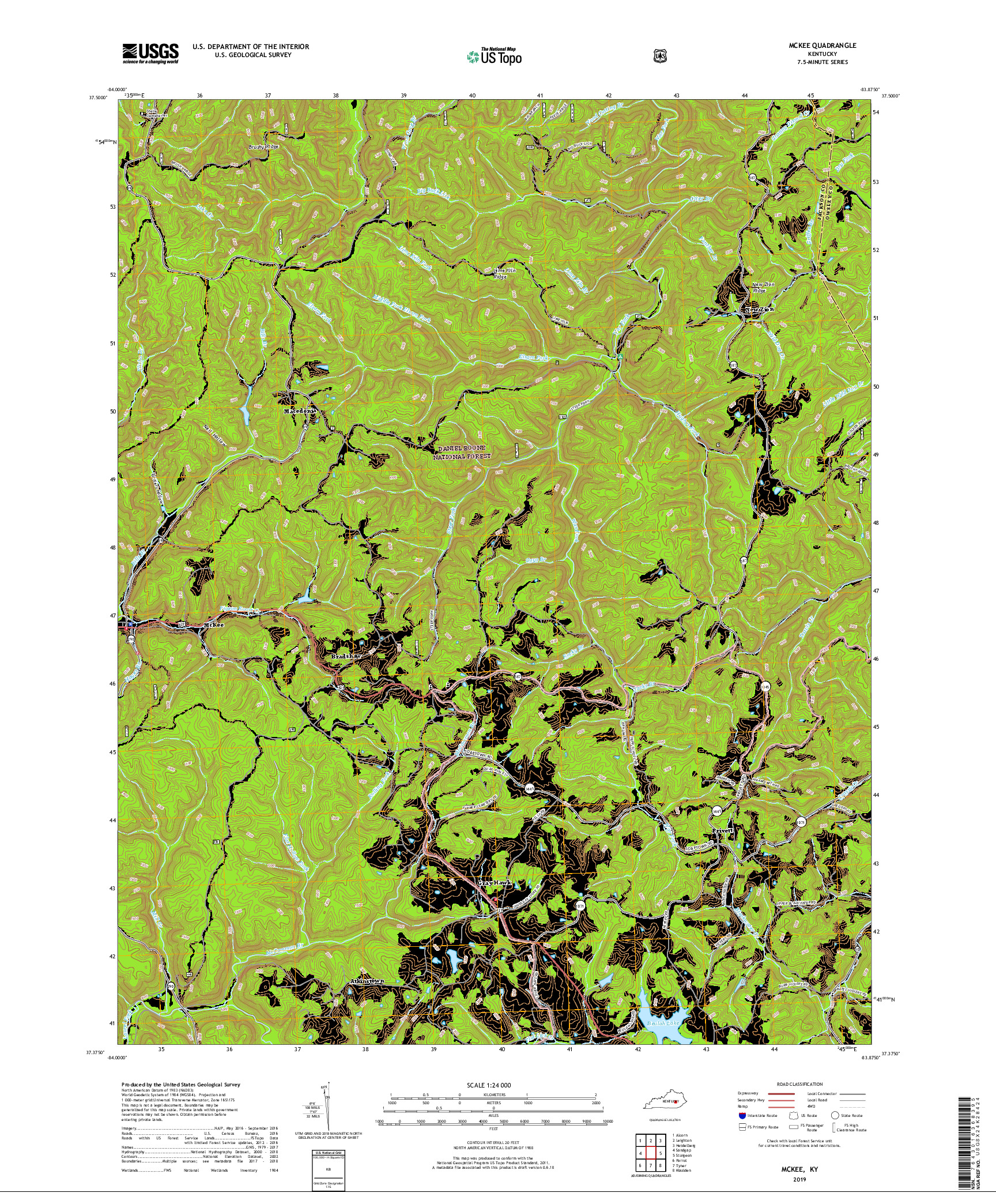 USGS US TOPO 7.5-MINUTE MAP FOR MCKEE, KY 2019