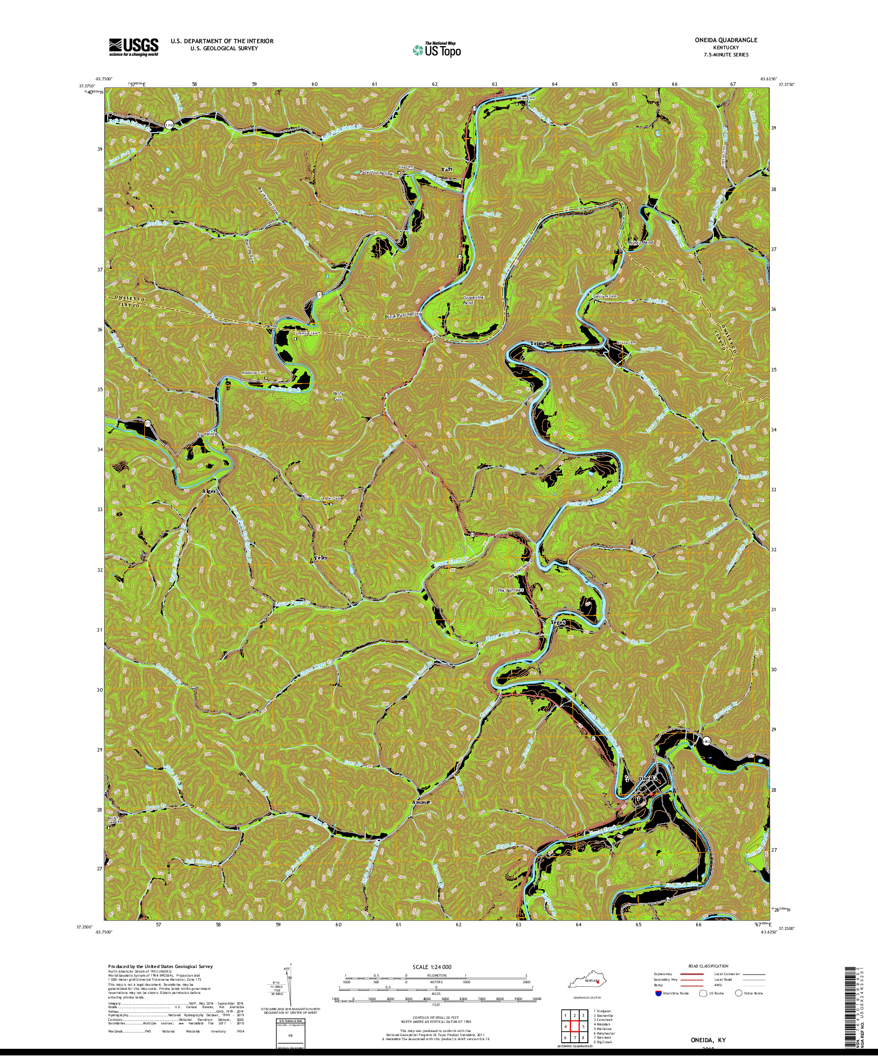 USGS US TOPO 7.5-MINUTE MAP FOR ONEIDA, KY 2019