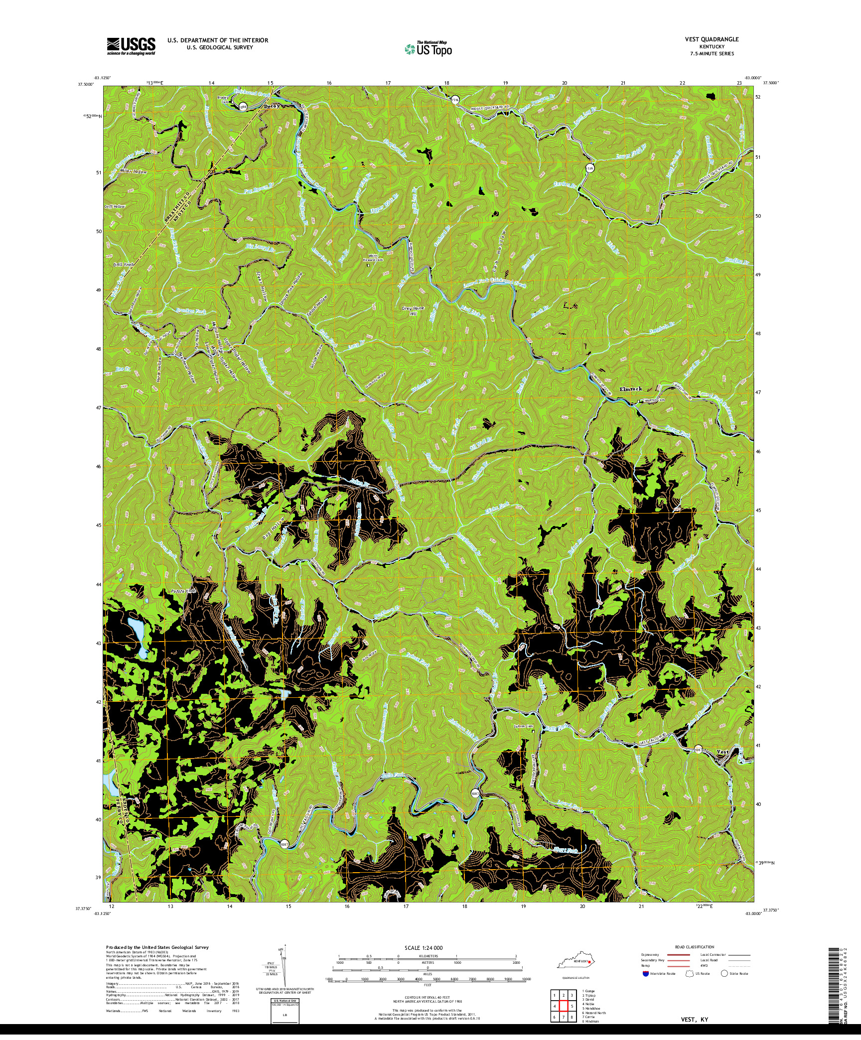 USGS US TOPO 7.5-MINUTE MAP FOR VEST, KY 2019