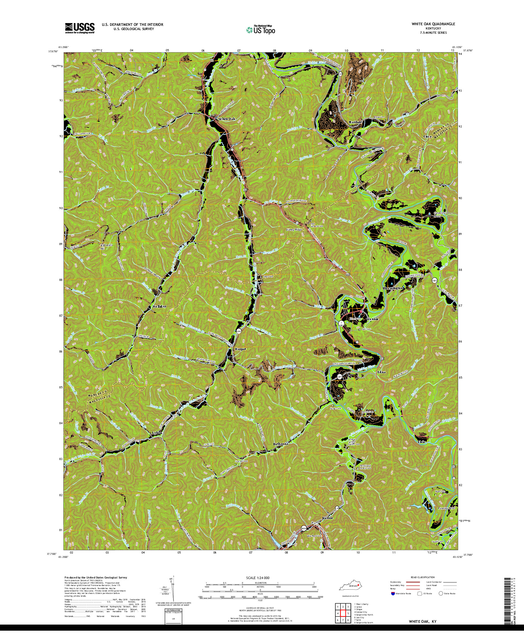 USGS US TOPO 7.5-MINUTE MAP FOR WHITE OAK, KY 2019