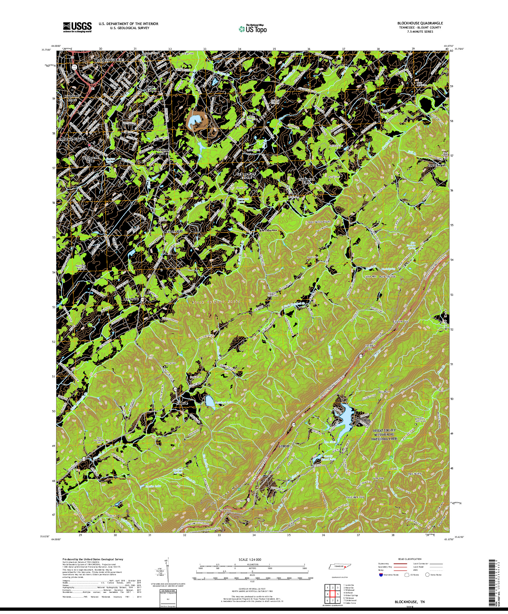 USGS US TOPO 7.5-MINUTE MAP FOR BLOCKHOUSE, TN 2019