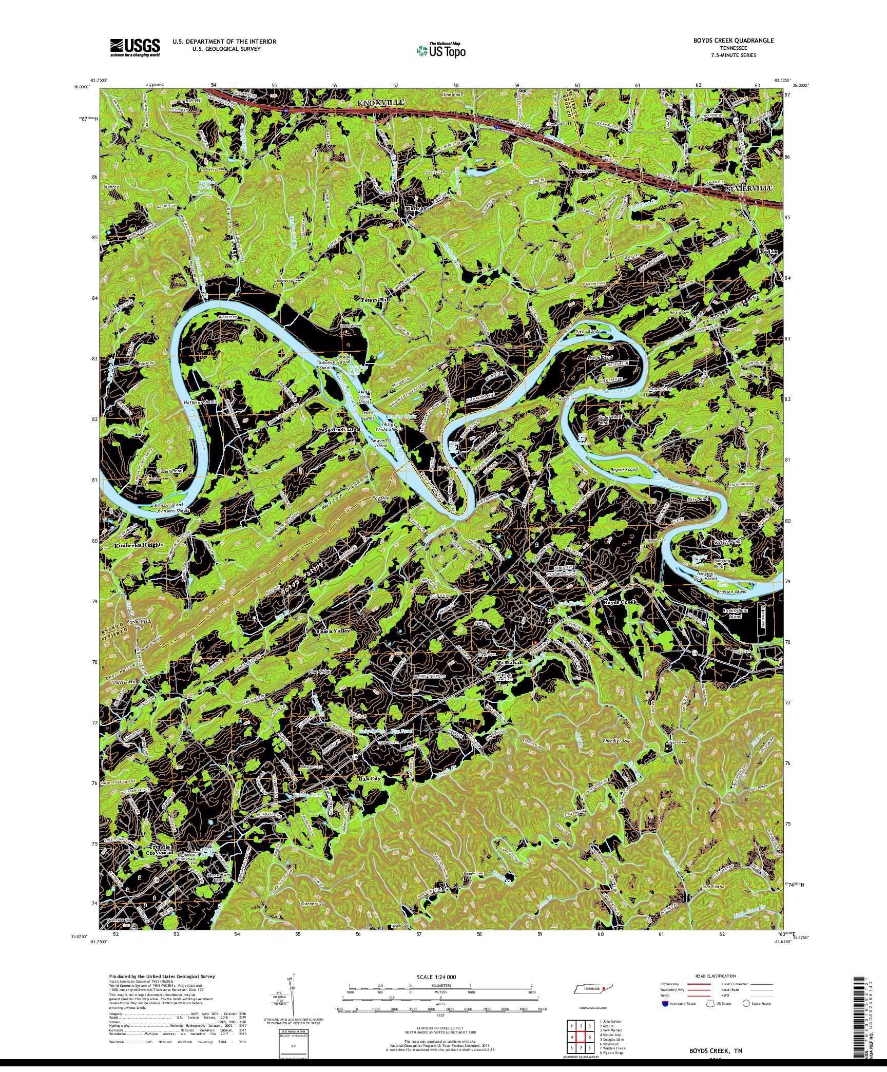 USGS US TOPO 7.5-MINUTE MAP FOR BOYDS CREEK, TN 2019