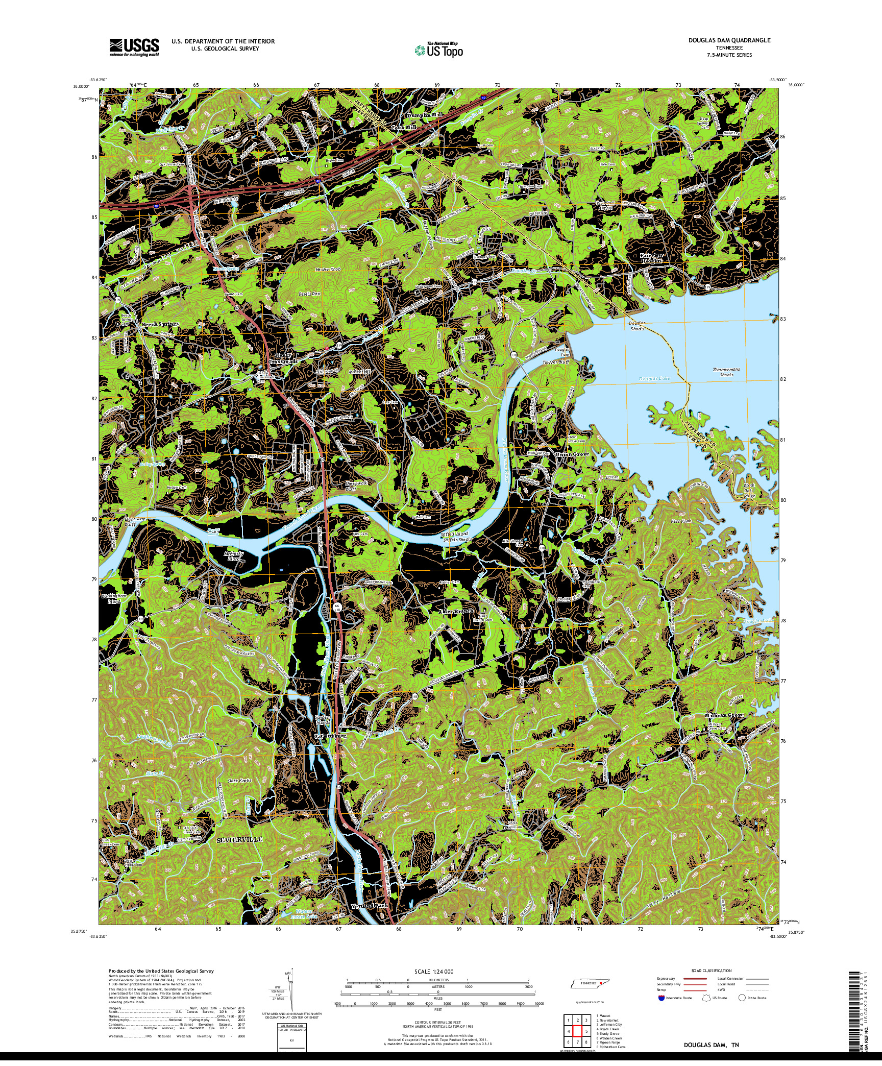 USGS US TOPO 7.5-MINUTE MAP FOR DOUGLAS DAM, TN 2019