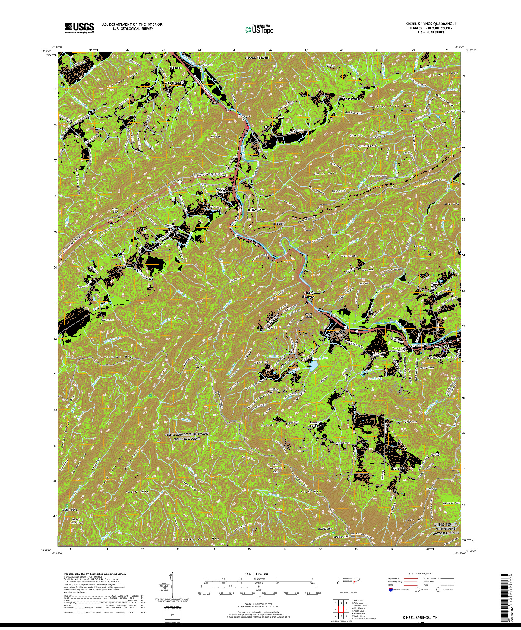 USGS US TOPO 7.5-MINUTE MAP FOR KINZEL SPRINGS, TN 2019