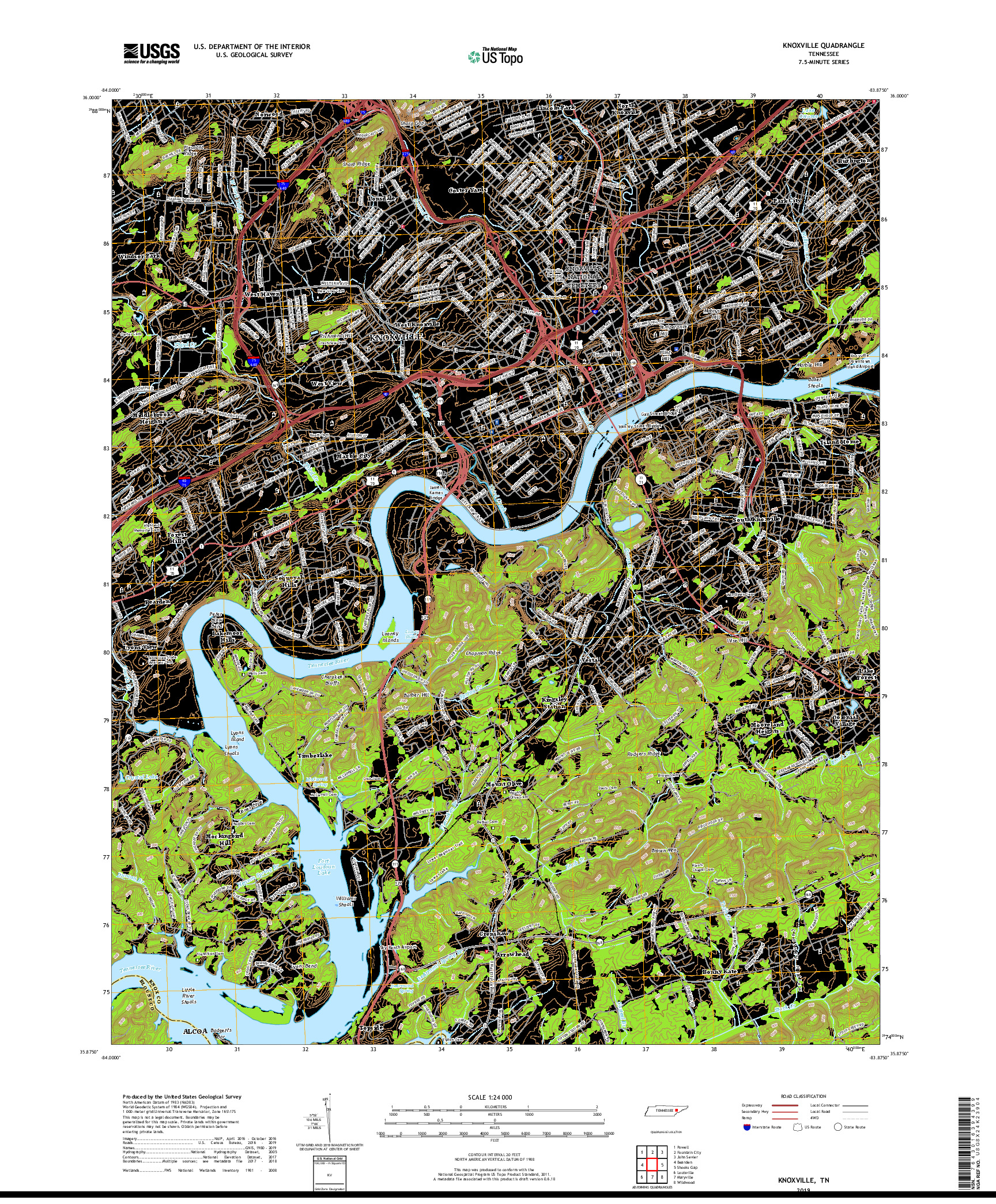 USGS US TOPO 7.5-MINUTE MAP FOR KNOXVILLE, TN 2019