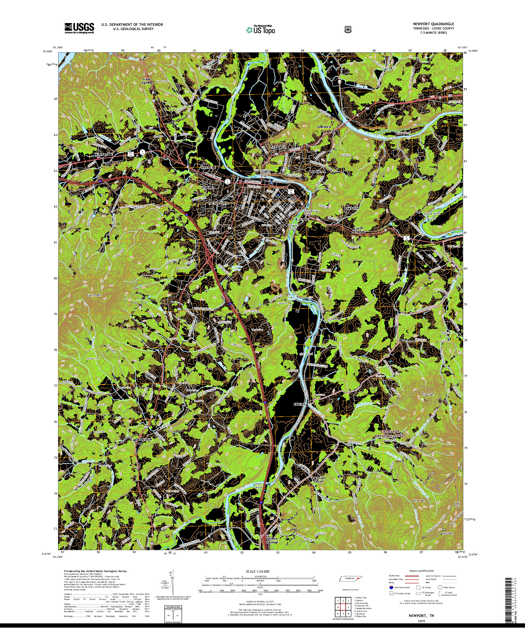 USGS US TOPO 7.5-MINUTE MAP FOR NEWPORT, TN 2019